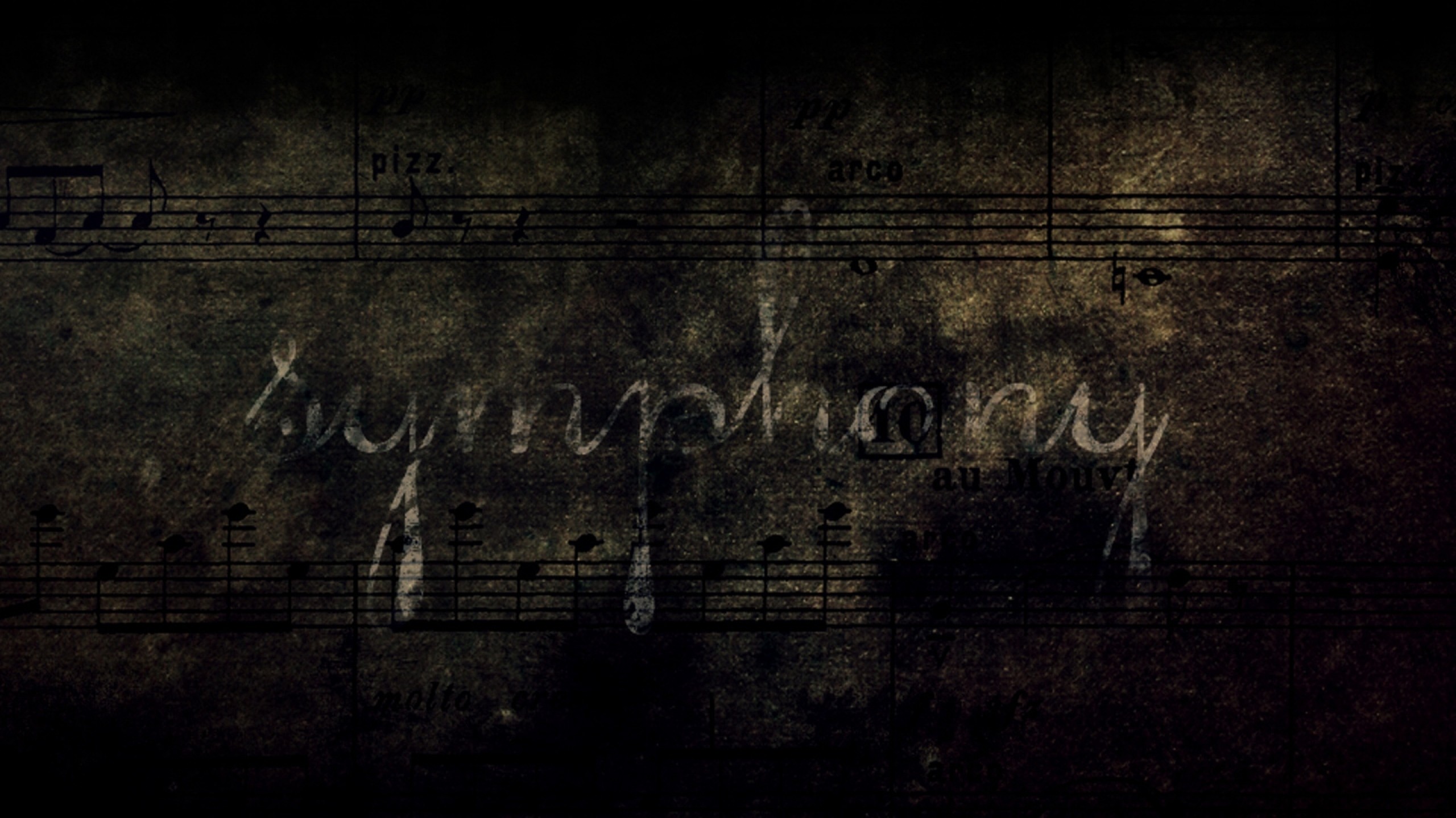 2560x1440 Preview wallpaper notes, symphony, grunge, lettering, background, shadow  