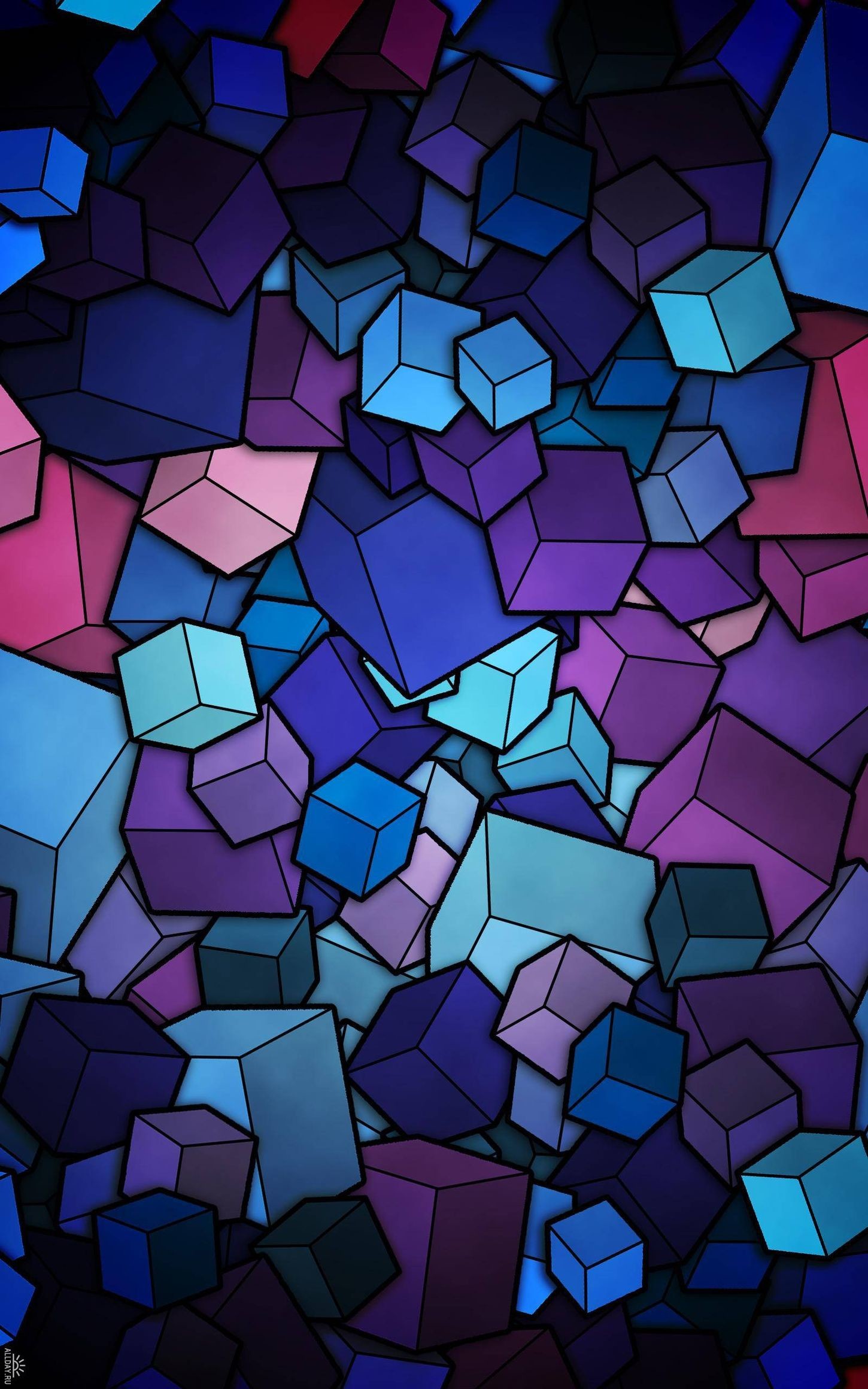 1450x2320 abstratcion cubes blue violet cyan background