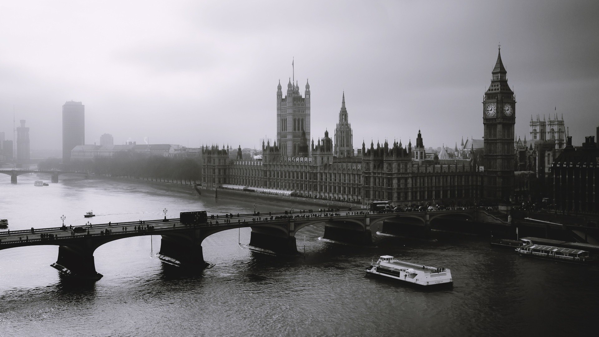 1920x1080 London Bridge Black and White HD Wallpaper