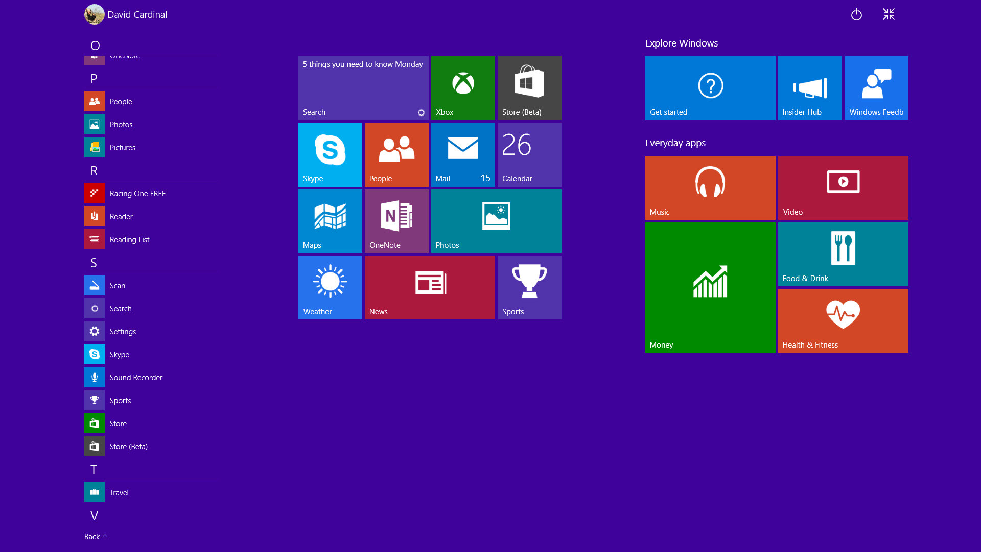 1920x1080 Windows 10 hybrid Start screen features both a list of applications and a  space for tiles