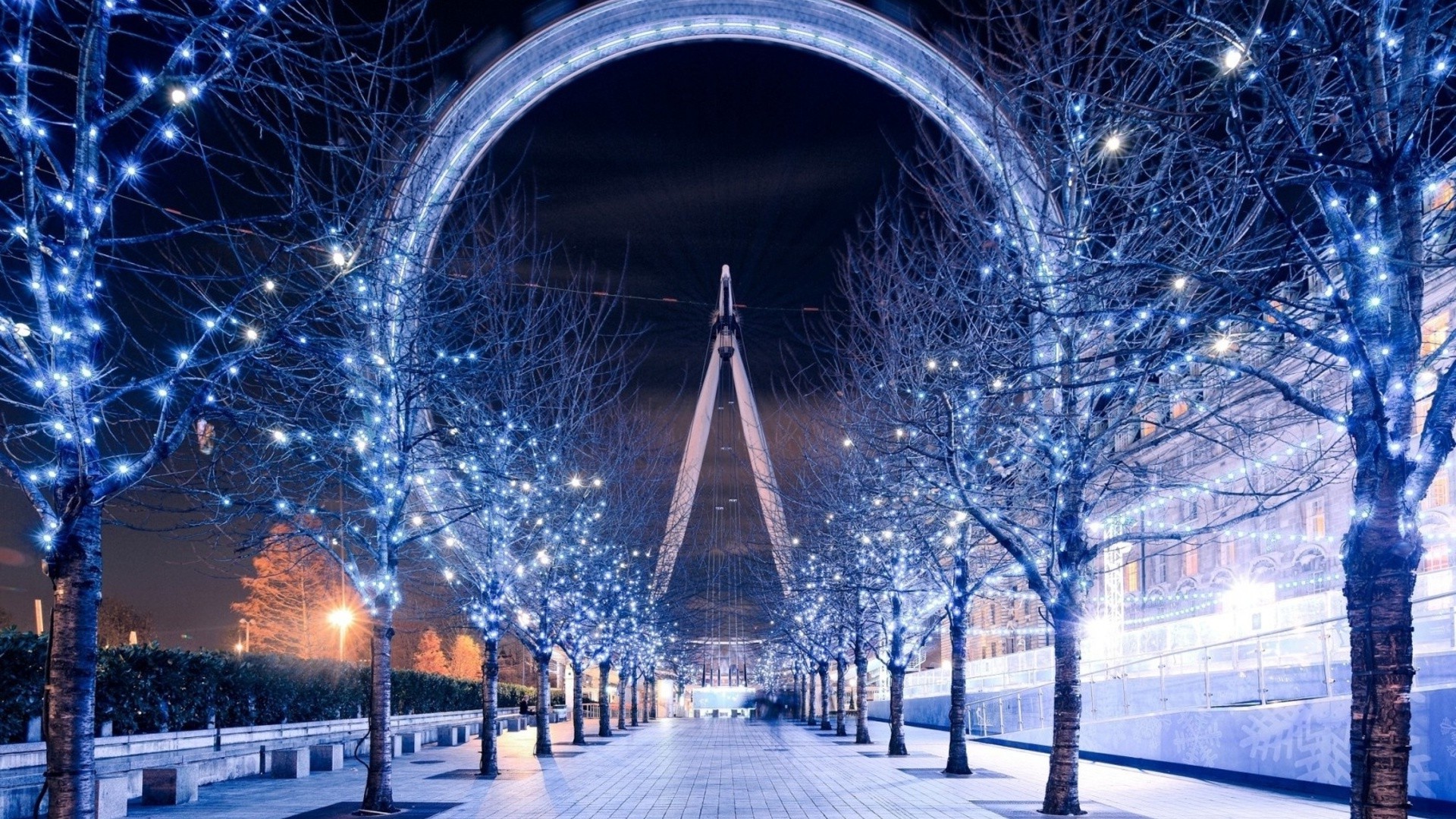 1920x1080 London Eye, Christmas Lights, Trees, London, Path Wallpapers HD / Desktop  and Mobile Backgrounds