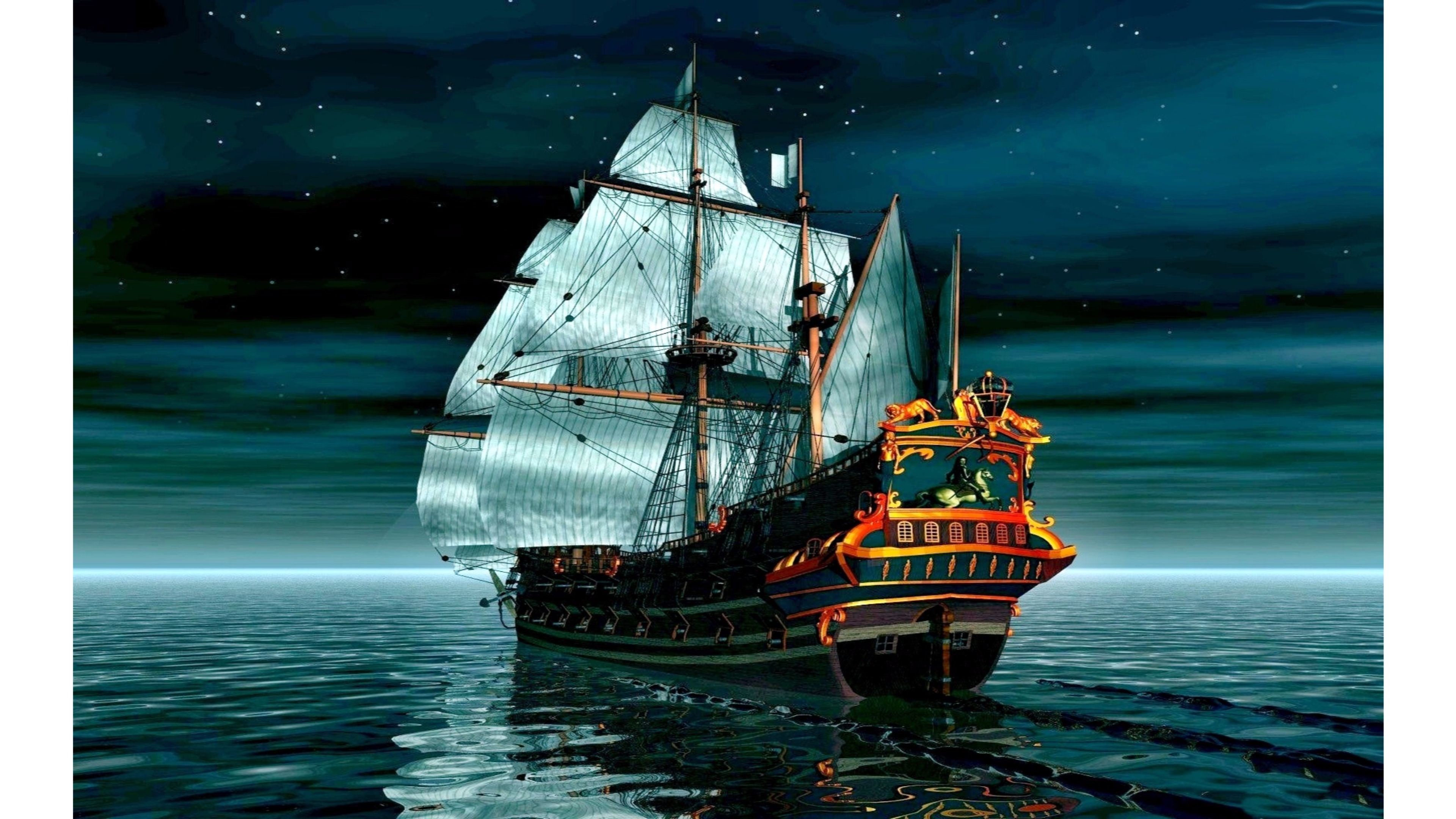 3840x2160 Pirate ship closing to the shore wallpaper Fantasy wallpapers