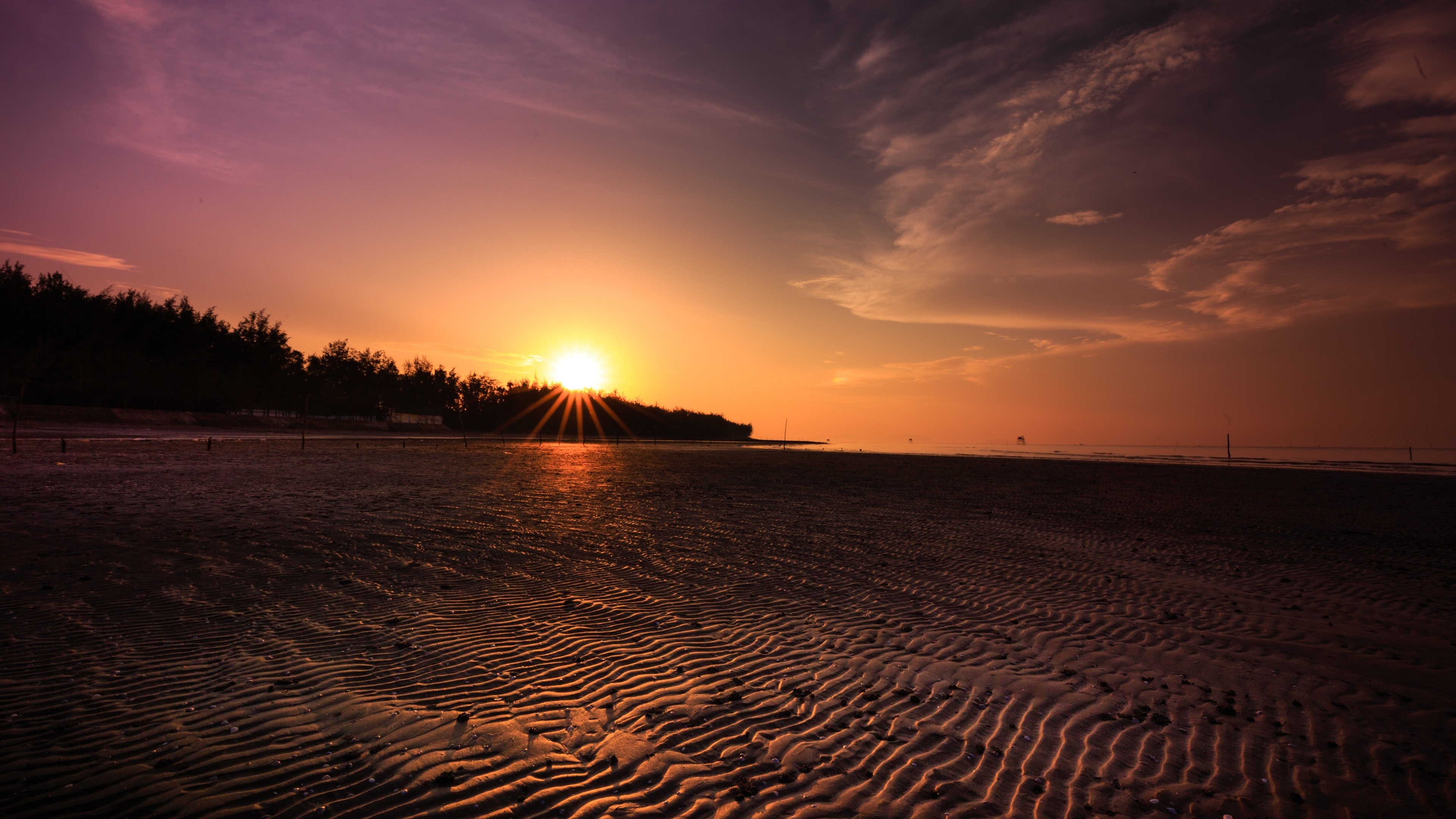 3840x2160 Beach Sand Sunset Evening 4k