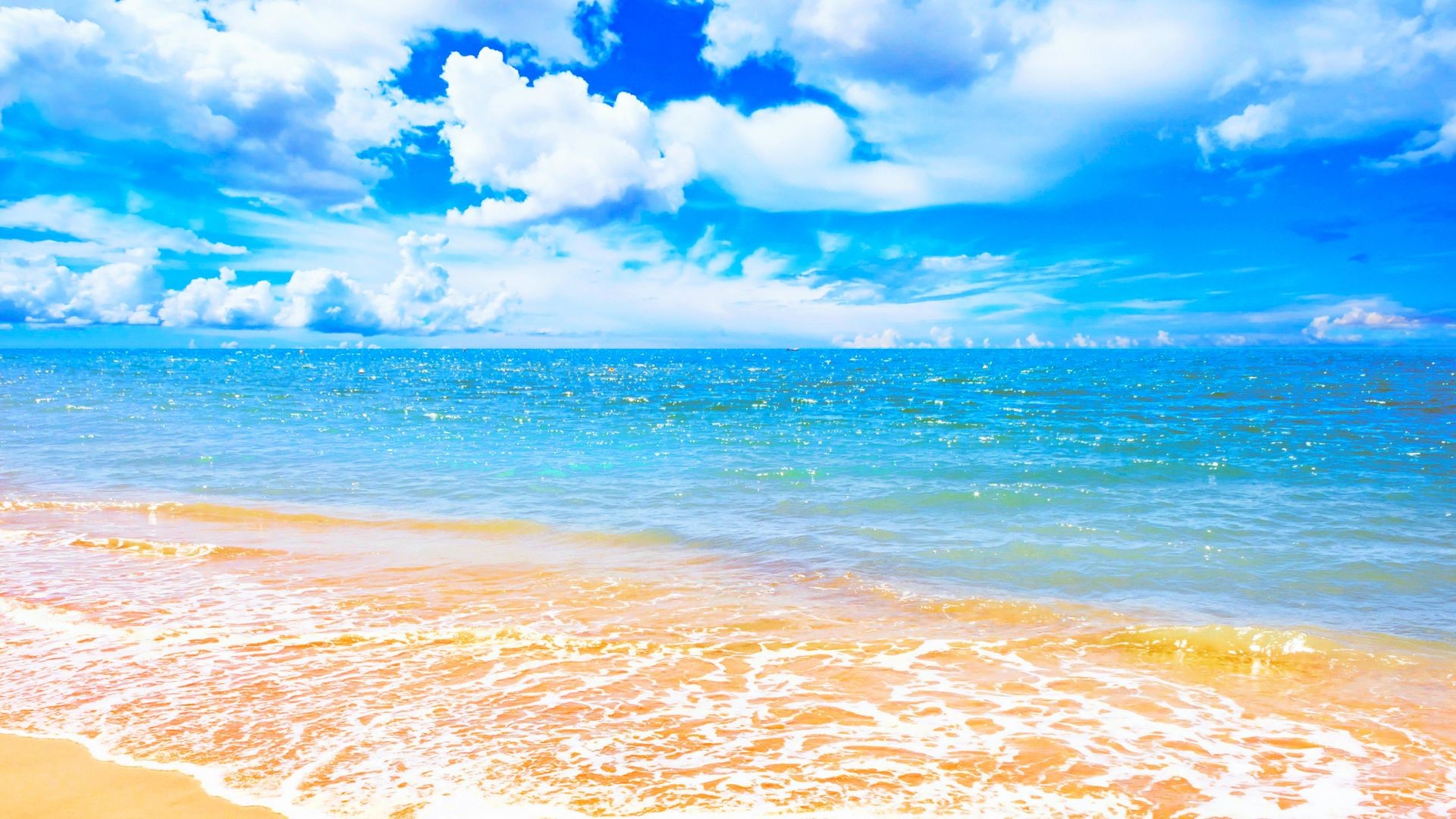 1920x1080 Earth Beach Blue Sea Sunny Nature Wallpaper