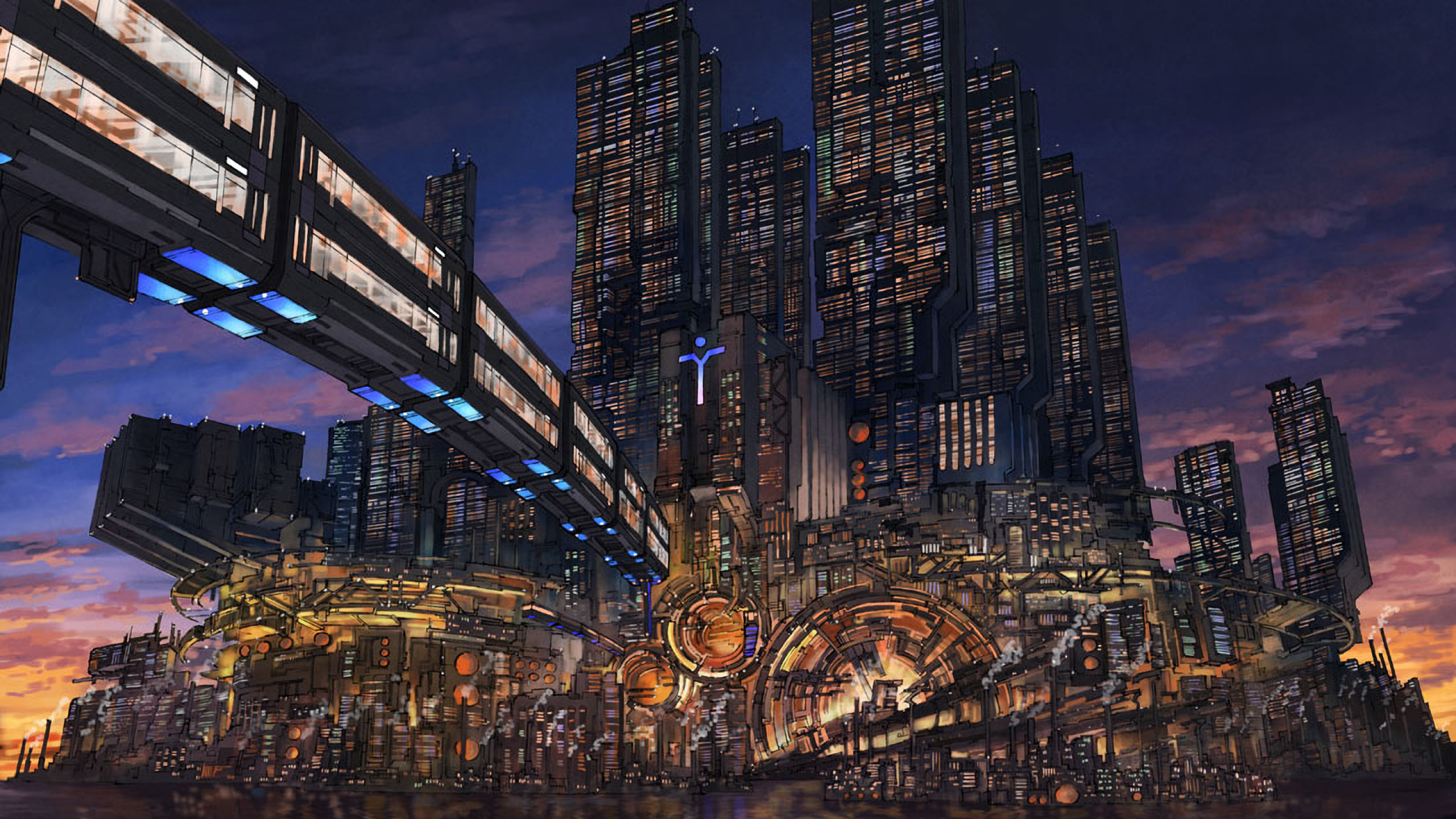 2560x1440 Fantasy City, Sci-fi, Skyscrapers, Bridge, Cyberpunk