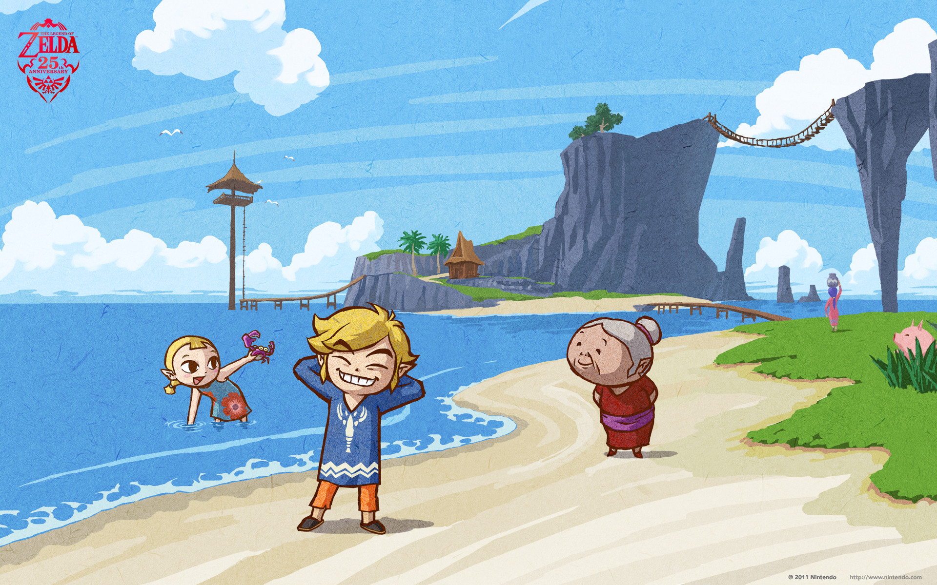 1920x1200 The Legend of Zelda Wallpaper (The Wind Waker) – Link's Sis and Grandma On  Beach
