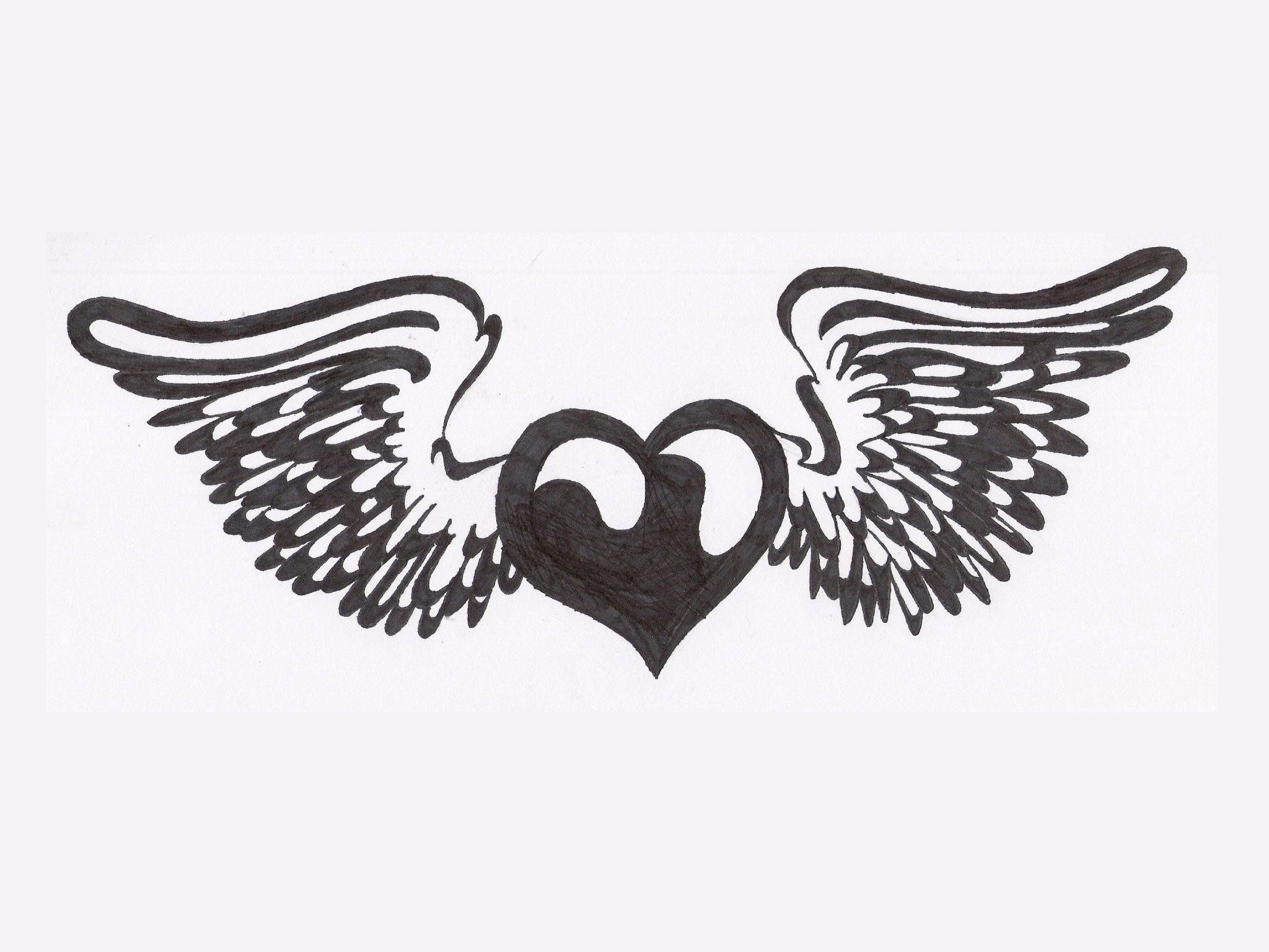 2048x1536 Free designs - Black white wings heart wallpaper