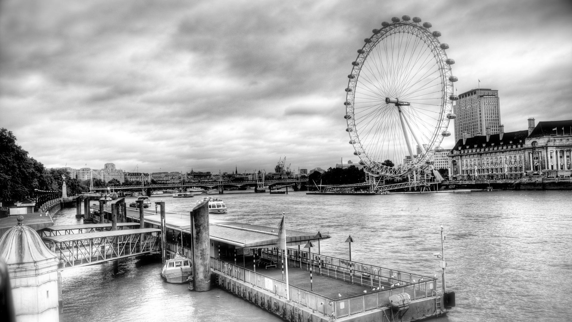 1920x1080 The London Eye On The Thames black and white city wallpapers HD.