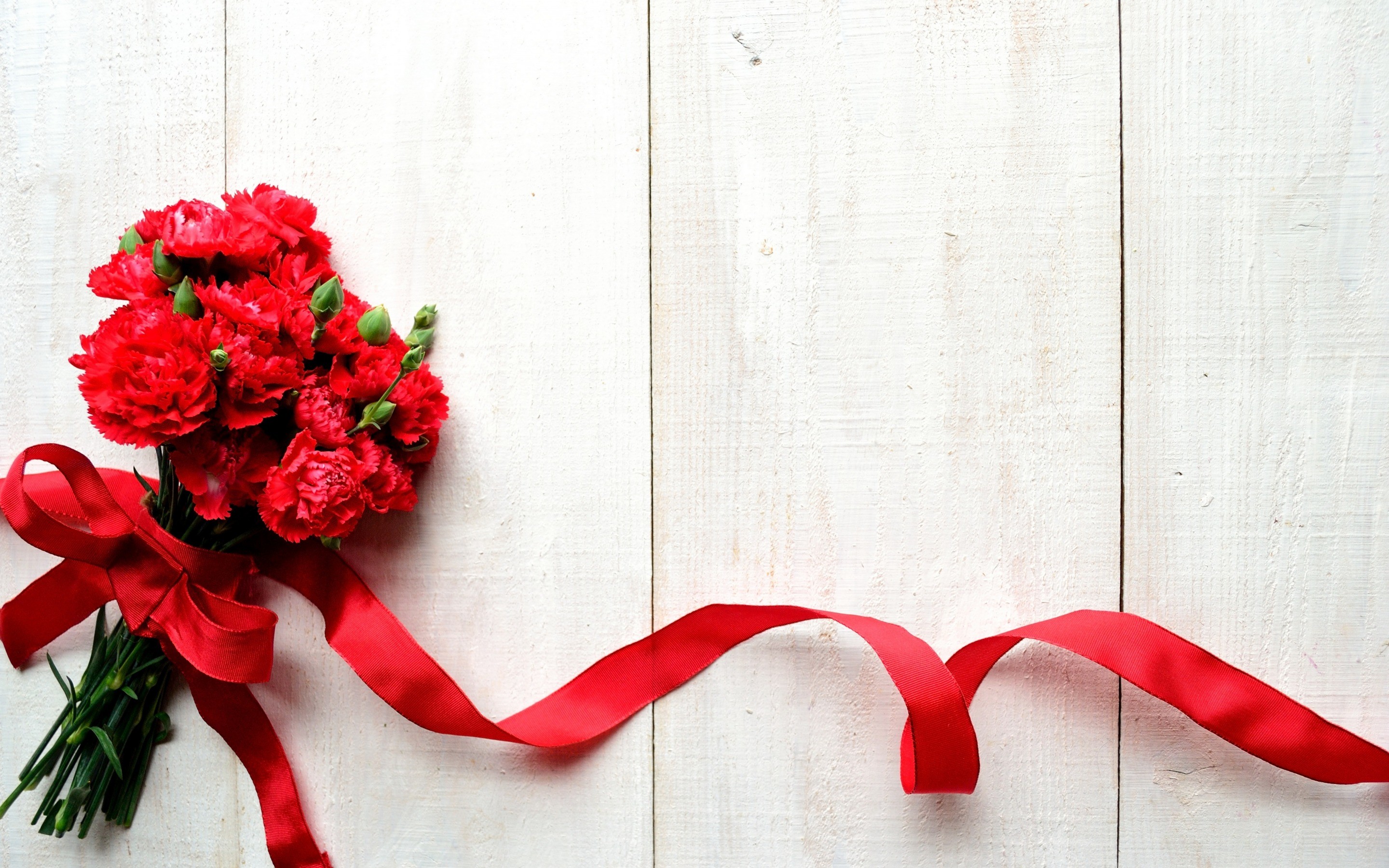 2880x1800 Red Carnations Flowers With Ribbon Wallpaper Wallpaper