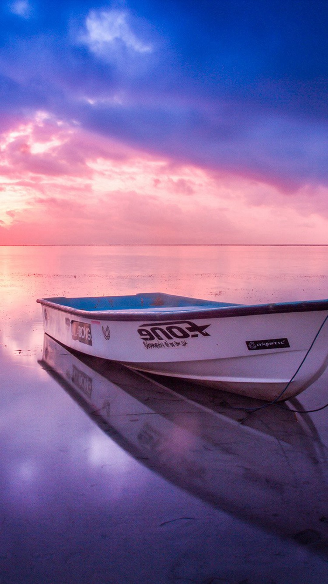 1080x1920 Nature Sea Beach Boat Alone Sunset Blue Pink #iPhone #6 #plus #wallpaper