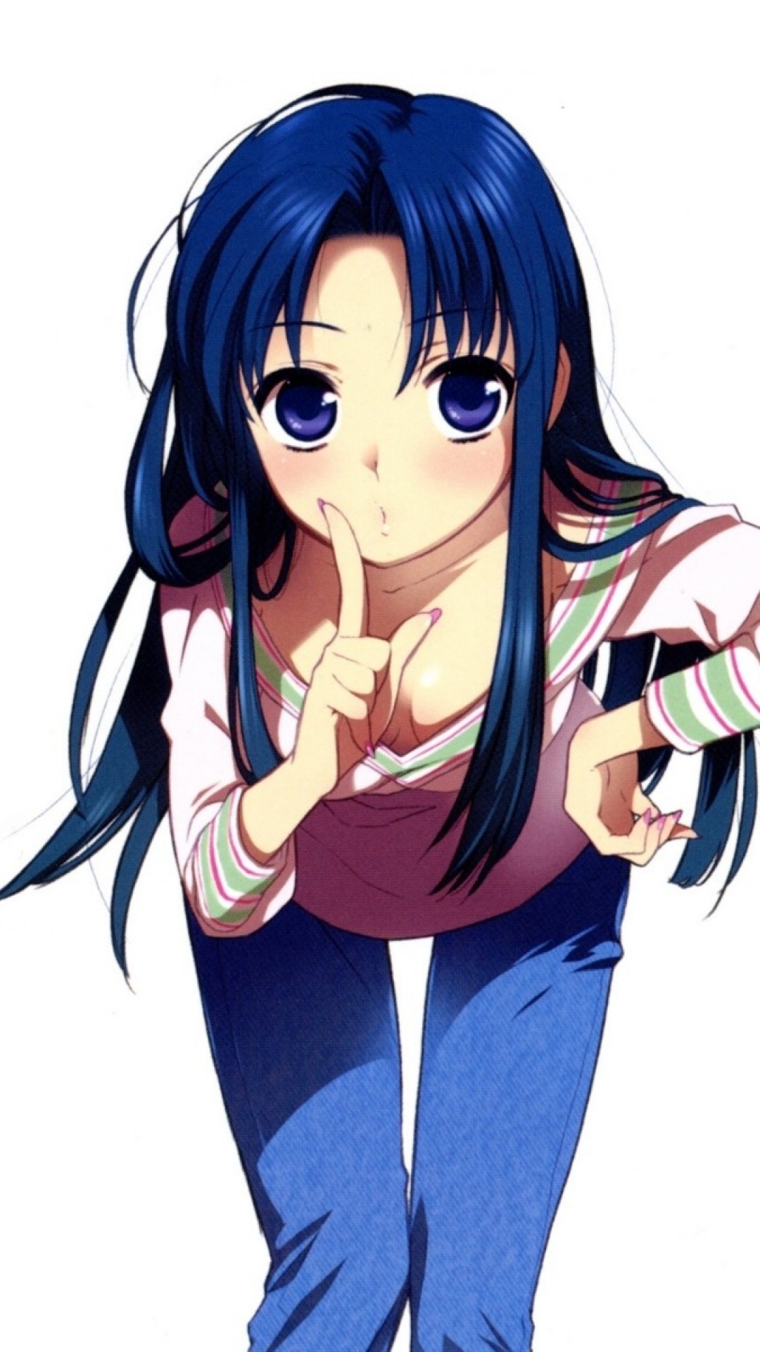 1080x1920  Wallpaper anime, girl, hair, blue, gesture, silence, jeans