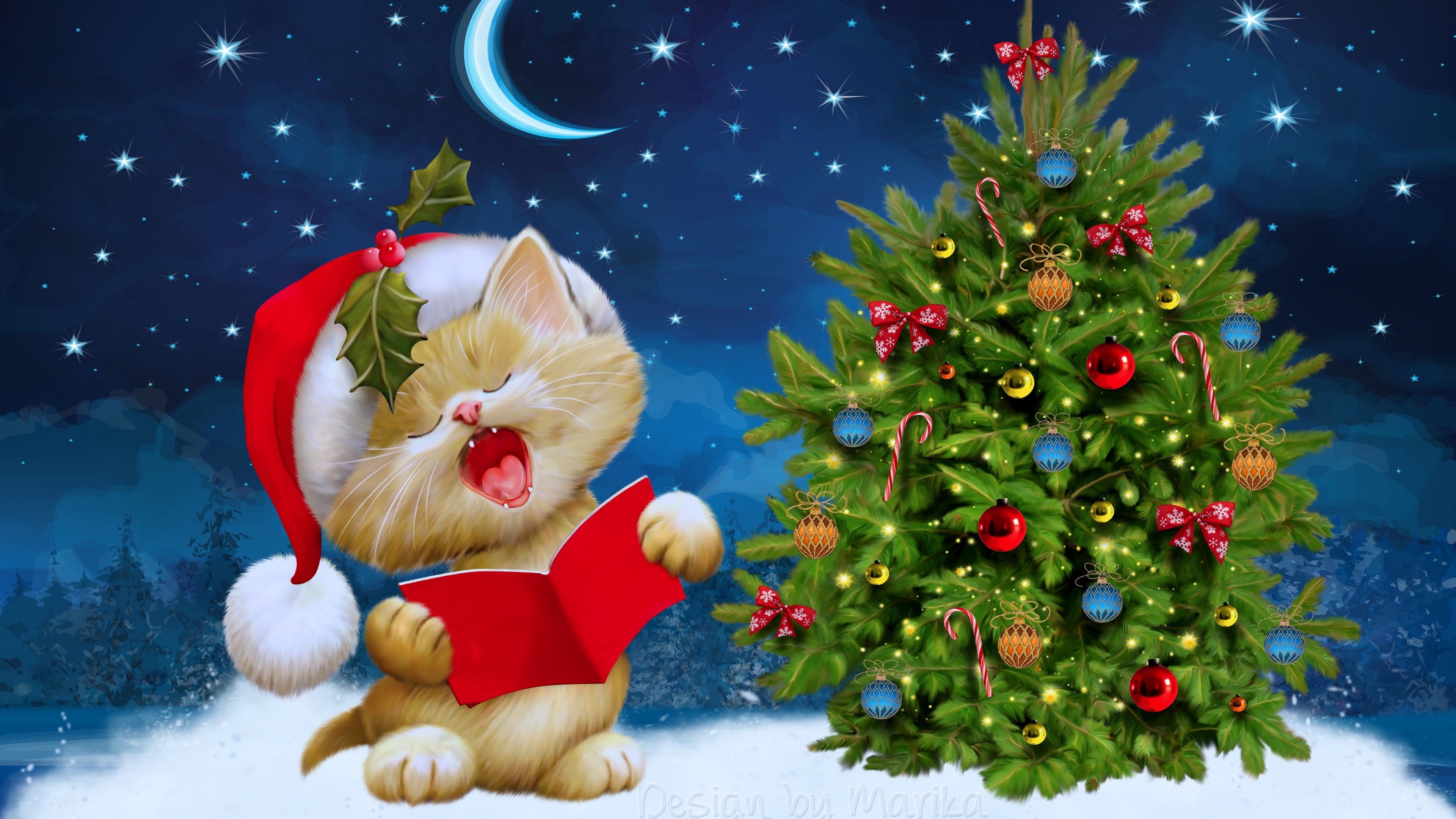 3840x2160 Preview wallpaper new year, christmas, cat, card 