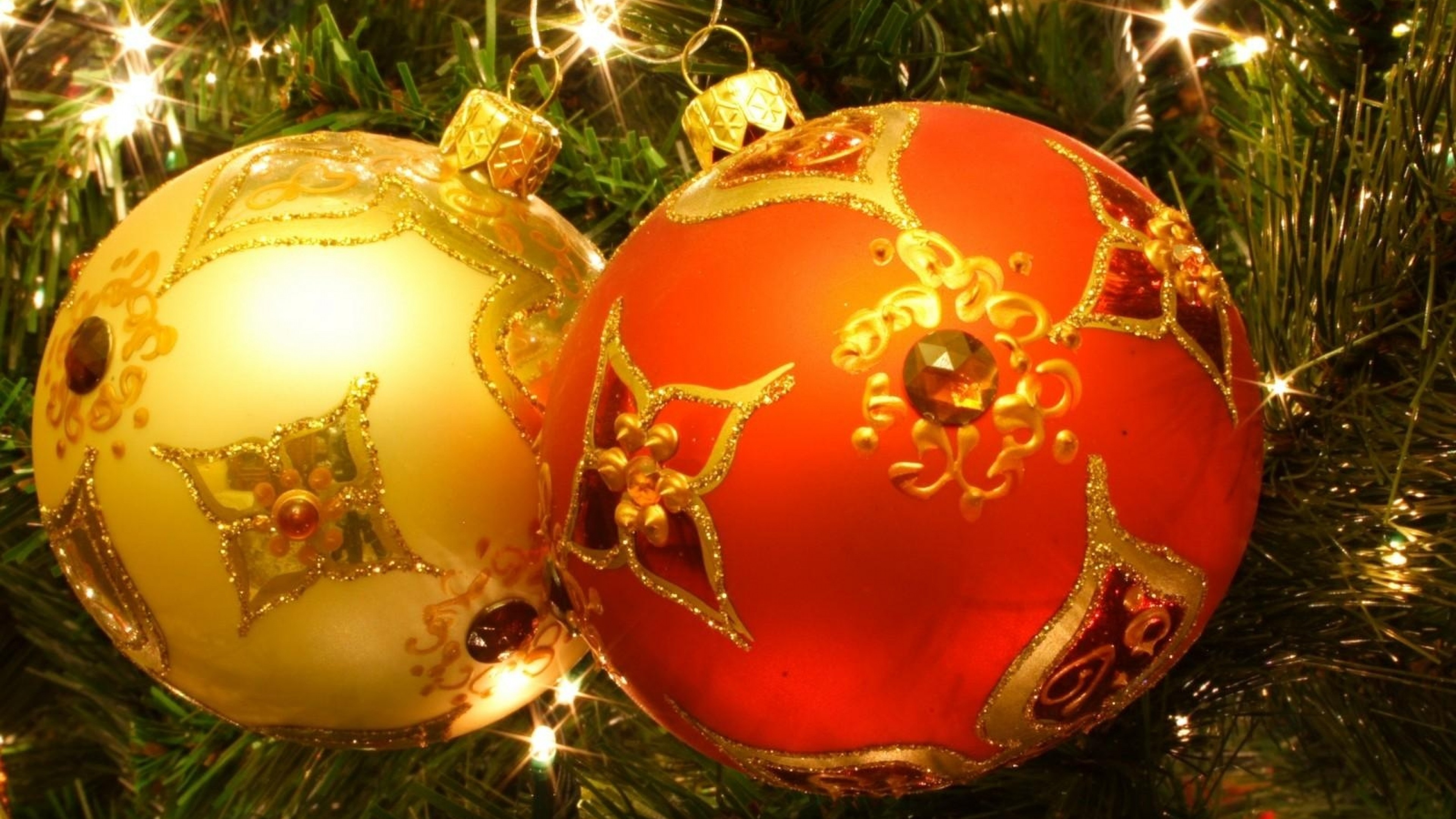 3840x2160 ... Background 4K Ultra HD.  Wallpaper christmas toys, balls,  couple, christmas tree, garland, holiday,