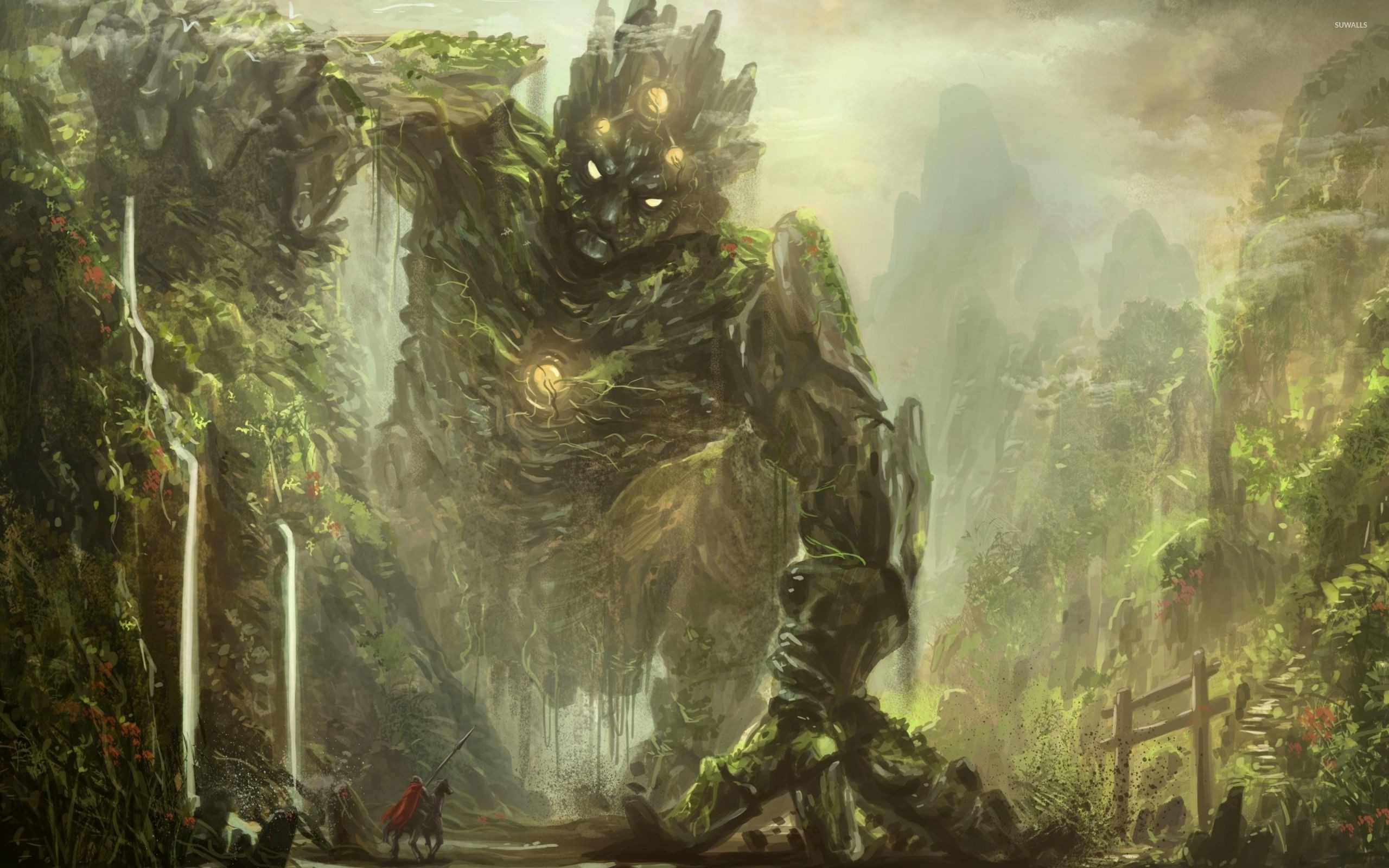 2560x1600 Knight facing a forest creature wallpaper  jpg