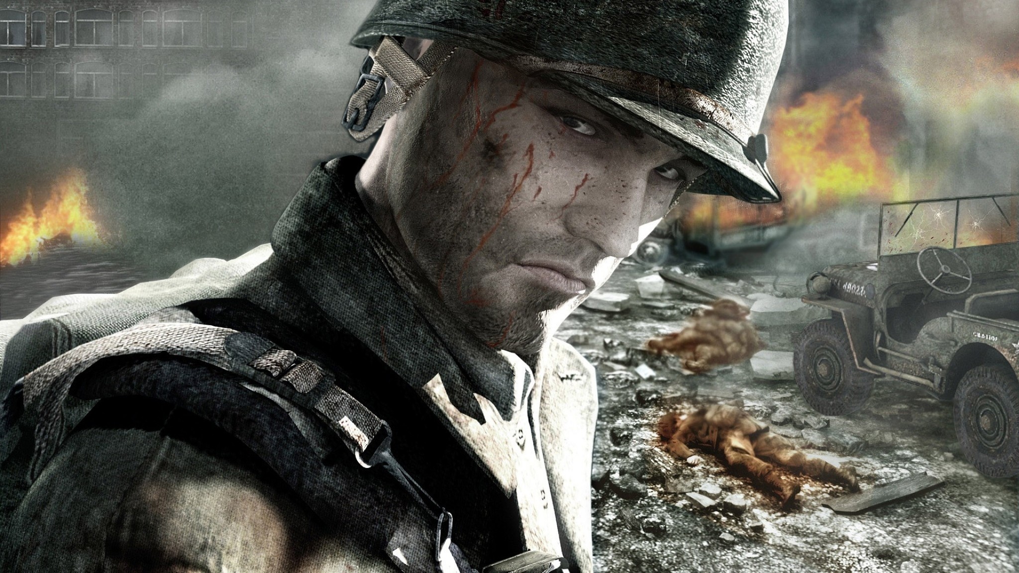 2048x1152 Preview wallpaper call of duty, soldier, face, look, blood 