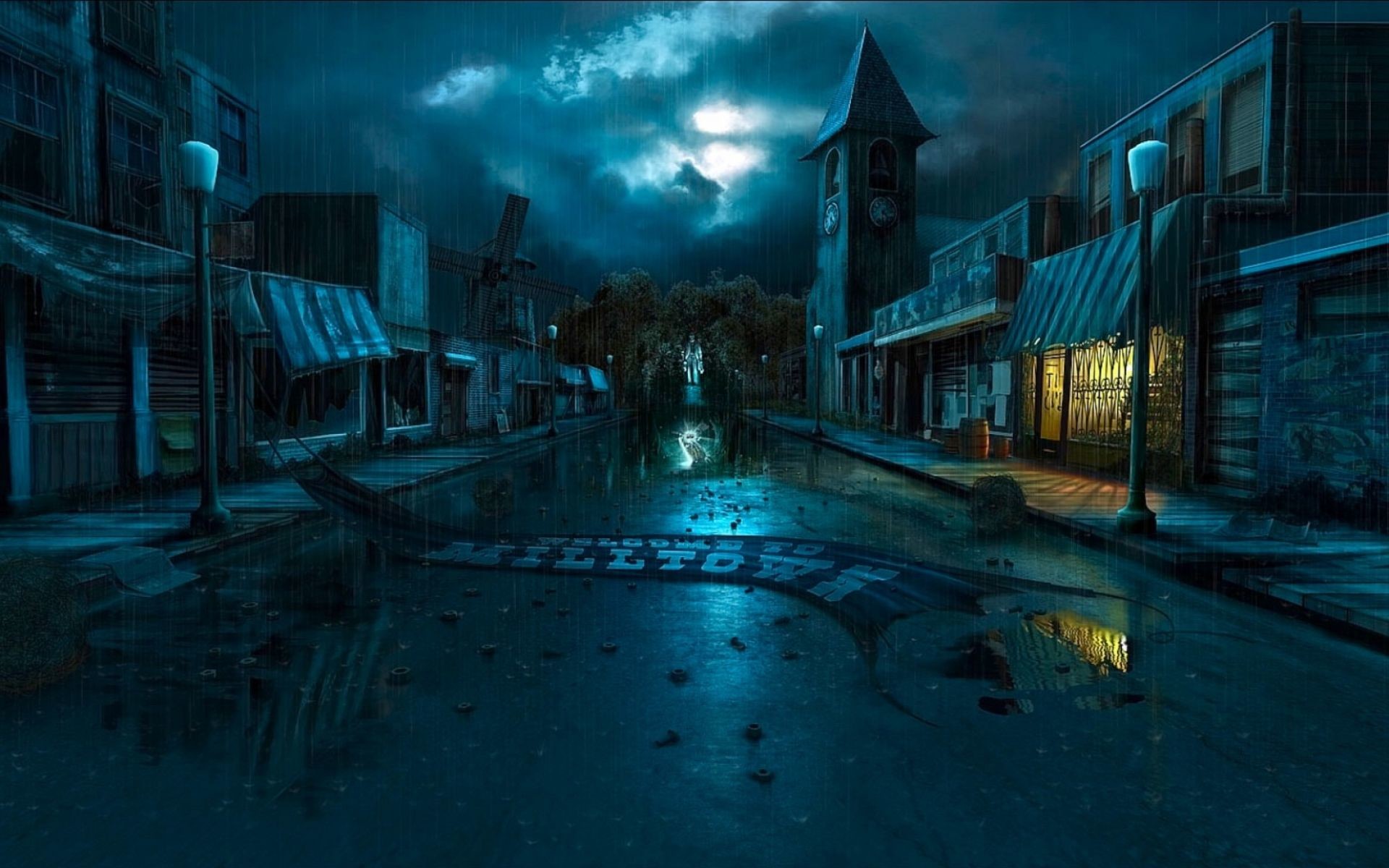 1920x1200 3D Haunted Street And Castle Wallpap…