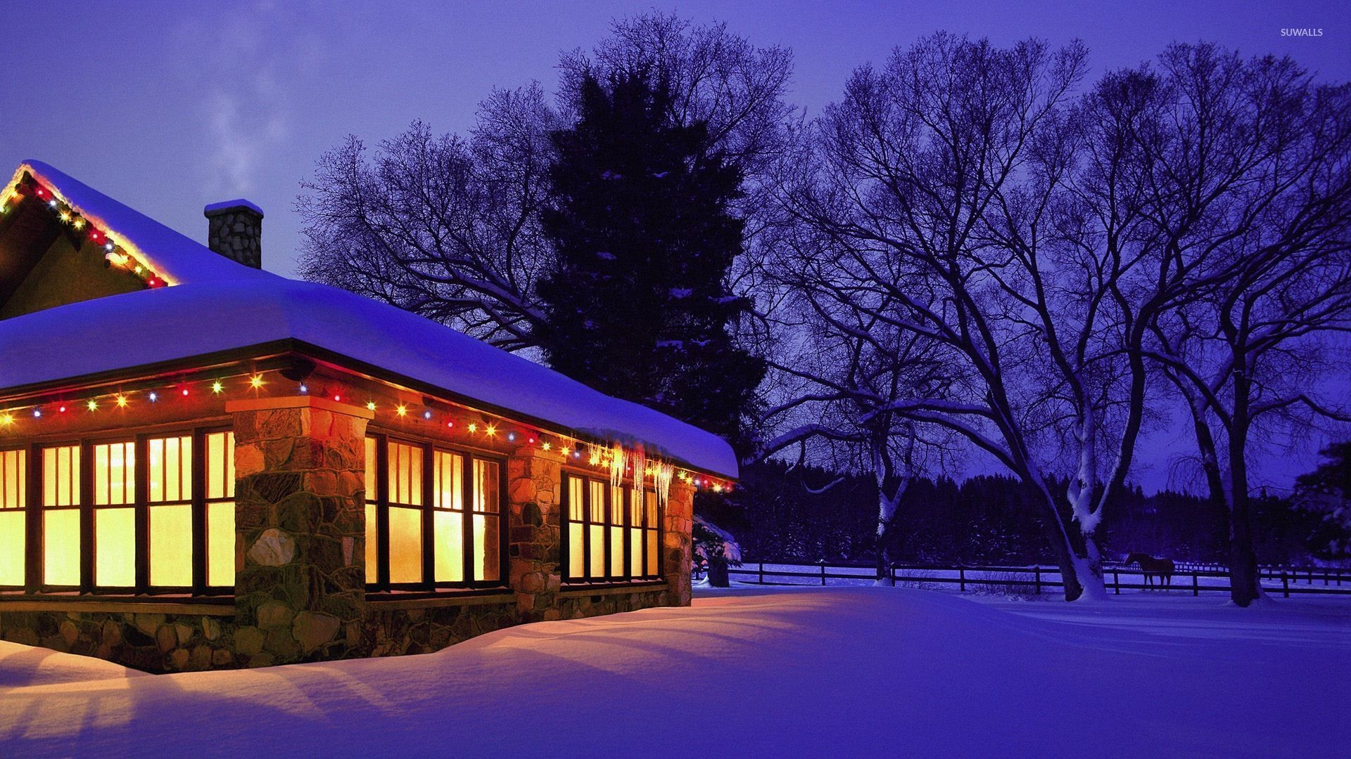 1920x1080 Christmas lights decorating the snowy house wallpaper  jpg