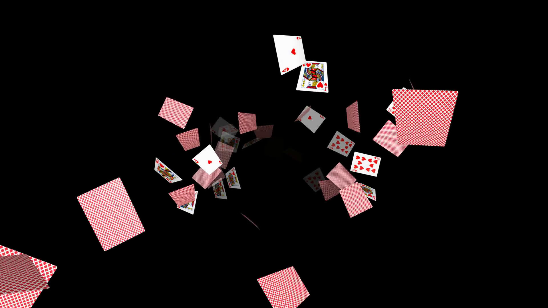 1920x1080 Flying poker cards on black background - loop, red hearts, 10, J, Q, K, A  Motion Background - VideoBlocks