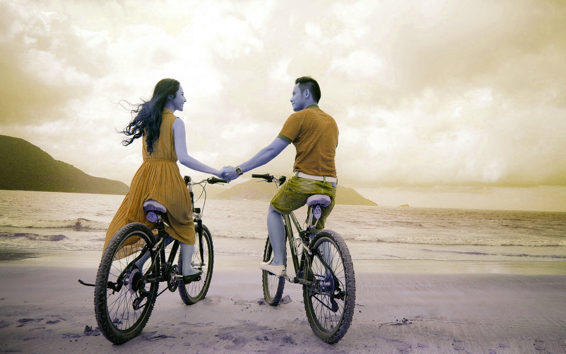 1920x1200 Girl, Boy with Bicycles HD Wallpapers