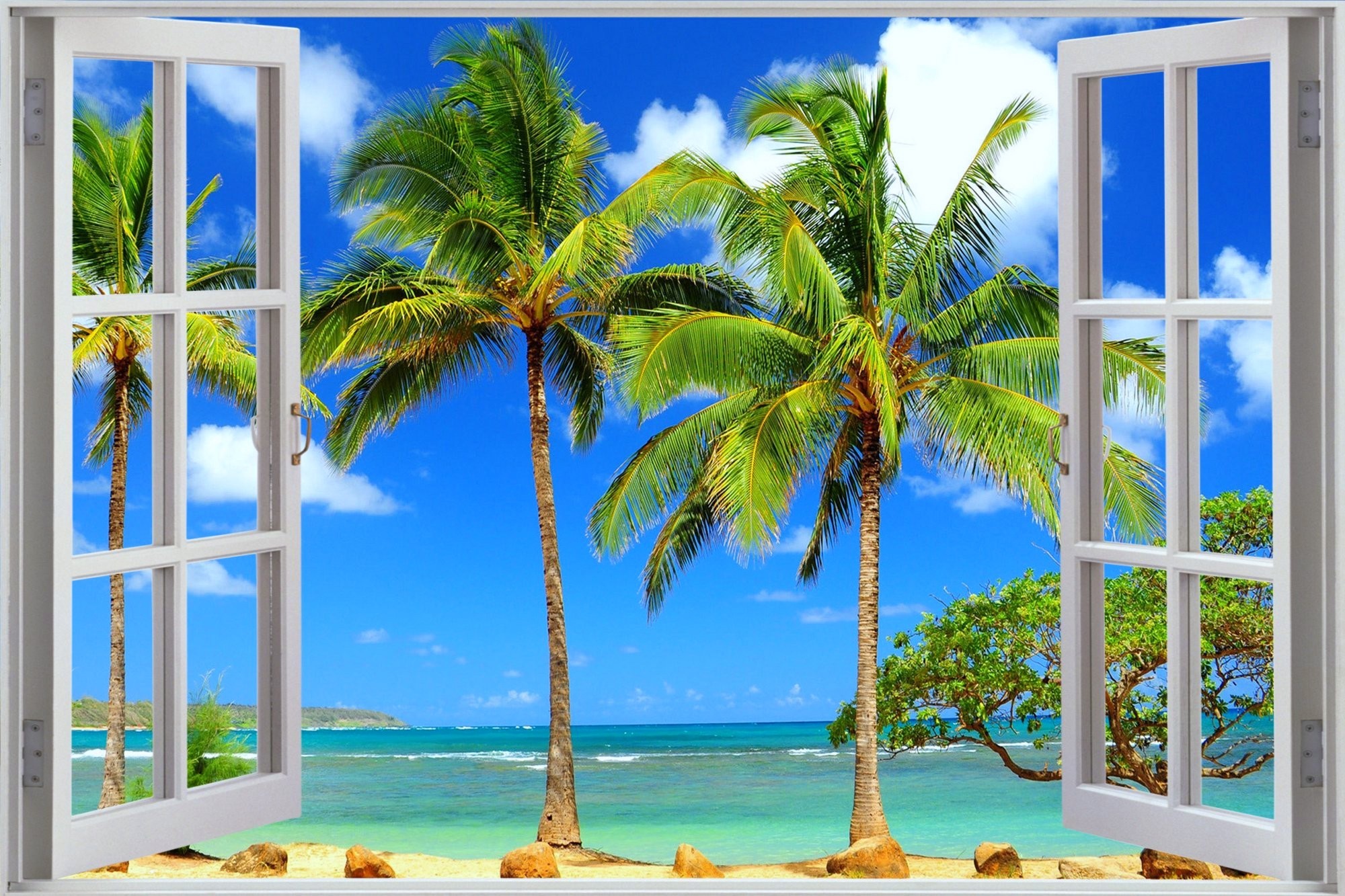 2000x1333 Man Made Window Beach Tropical Palm Tree Ocean HD Wallpaper - HD Wallpapers