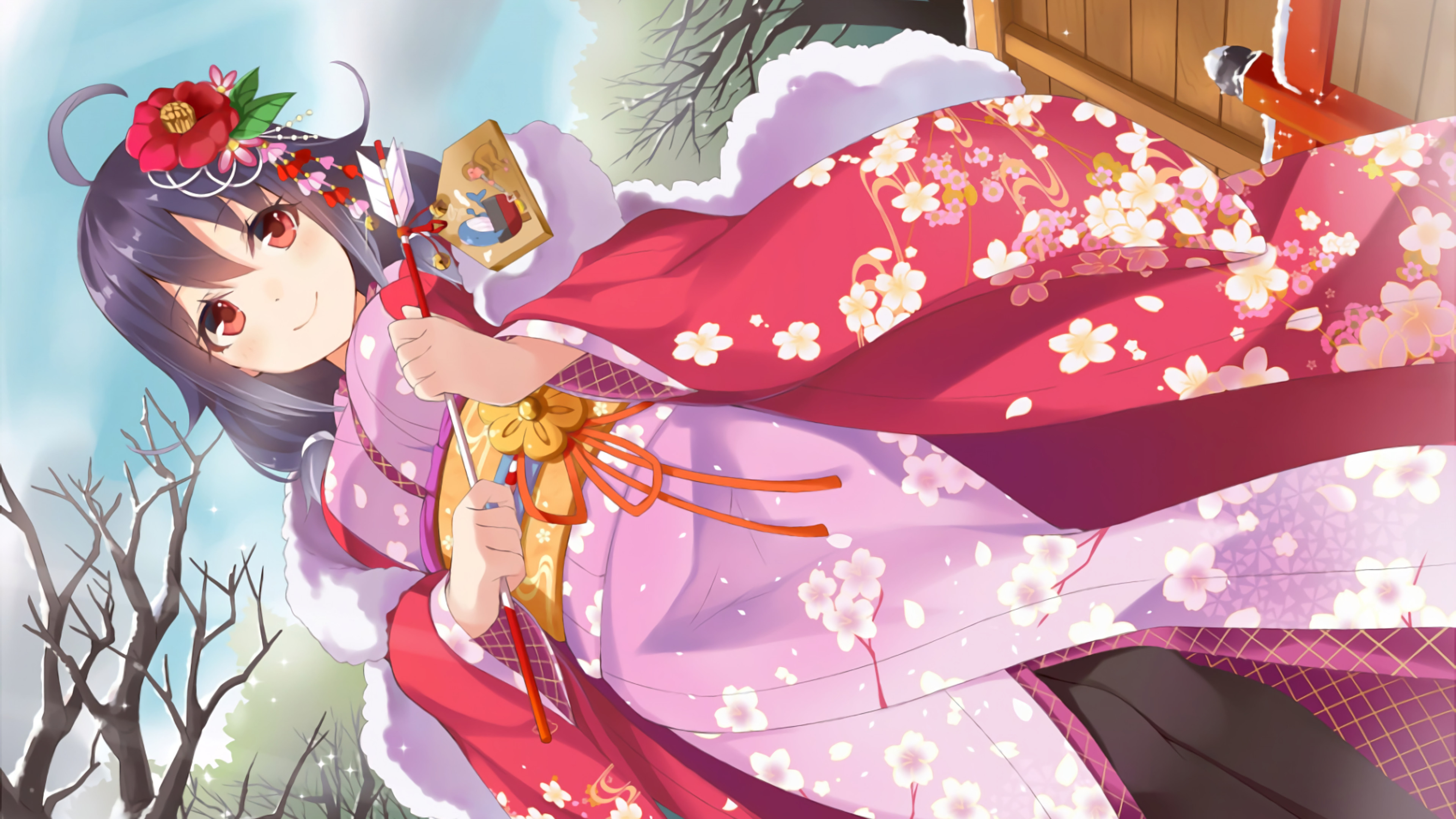 3840x2160 Anime Girl, Kimono, Yukata, Festival, Ribbon