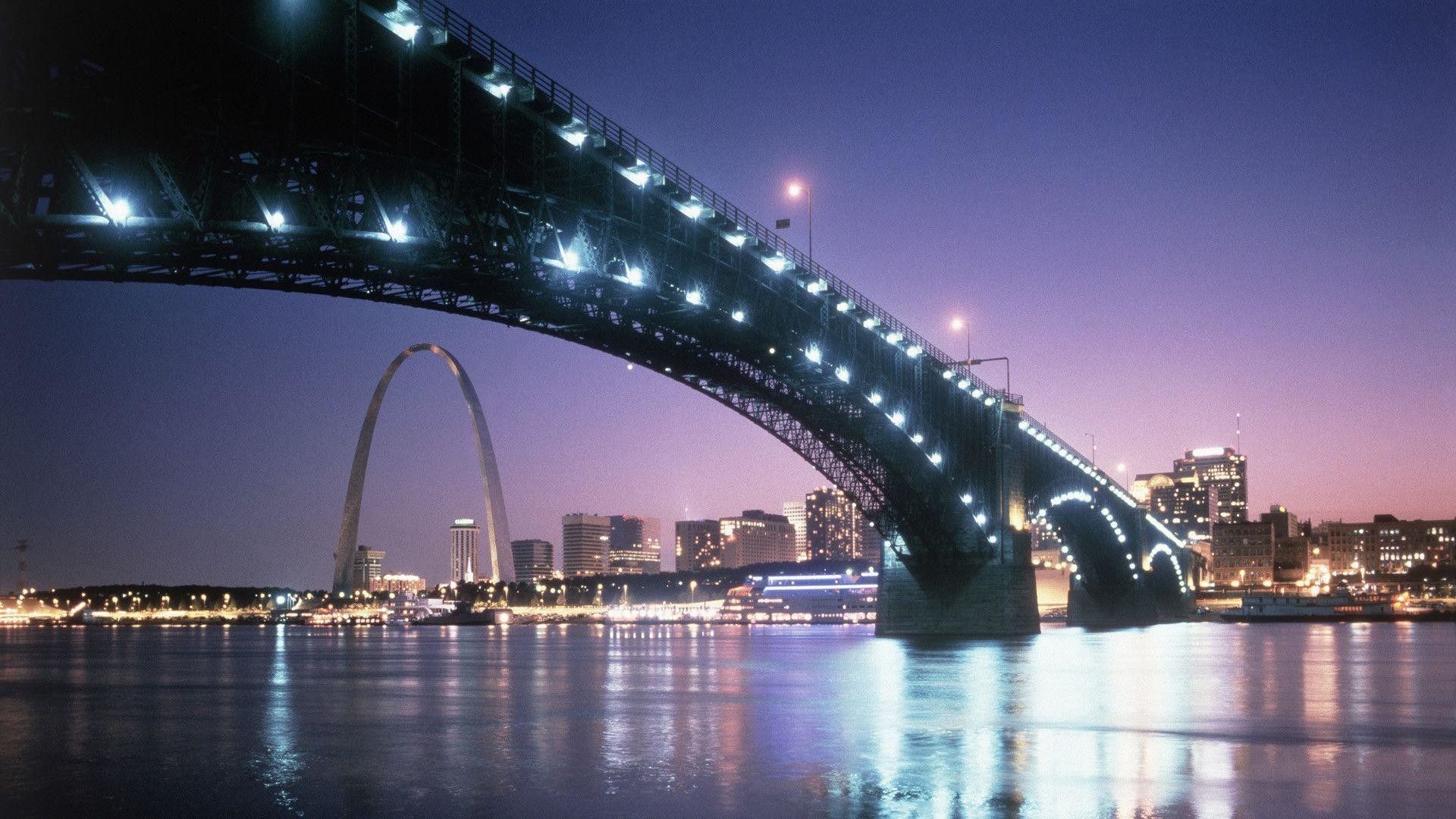 1920x1080 HD A Bridge At Night Into St. Louis Wallpaper | Download Free - 71136