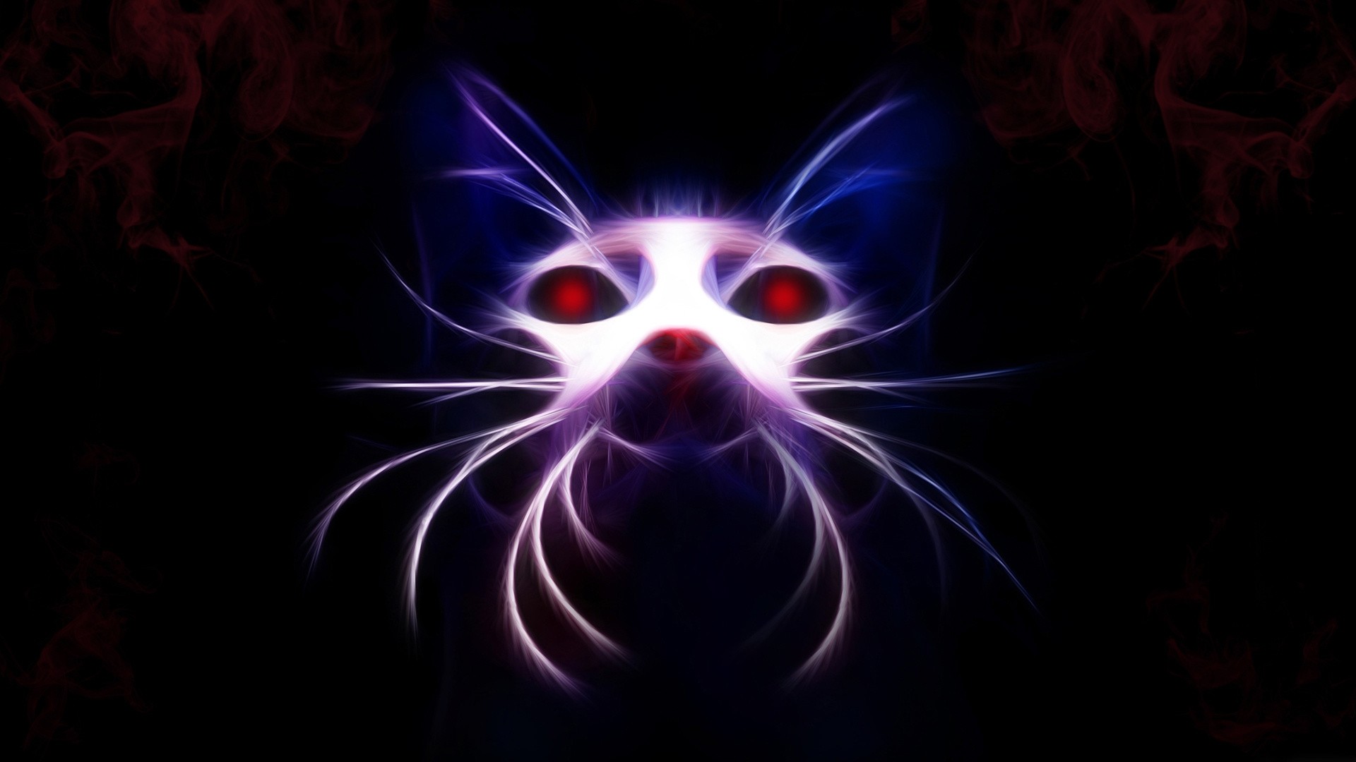 1920x1080  Wallpaper cat, muzzle, neon, light, dark