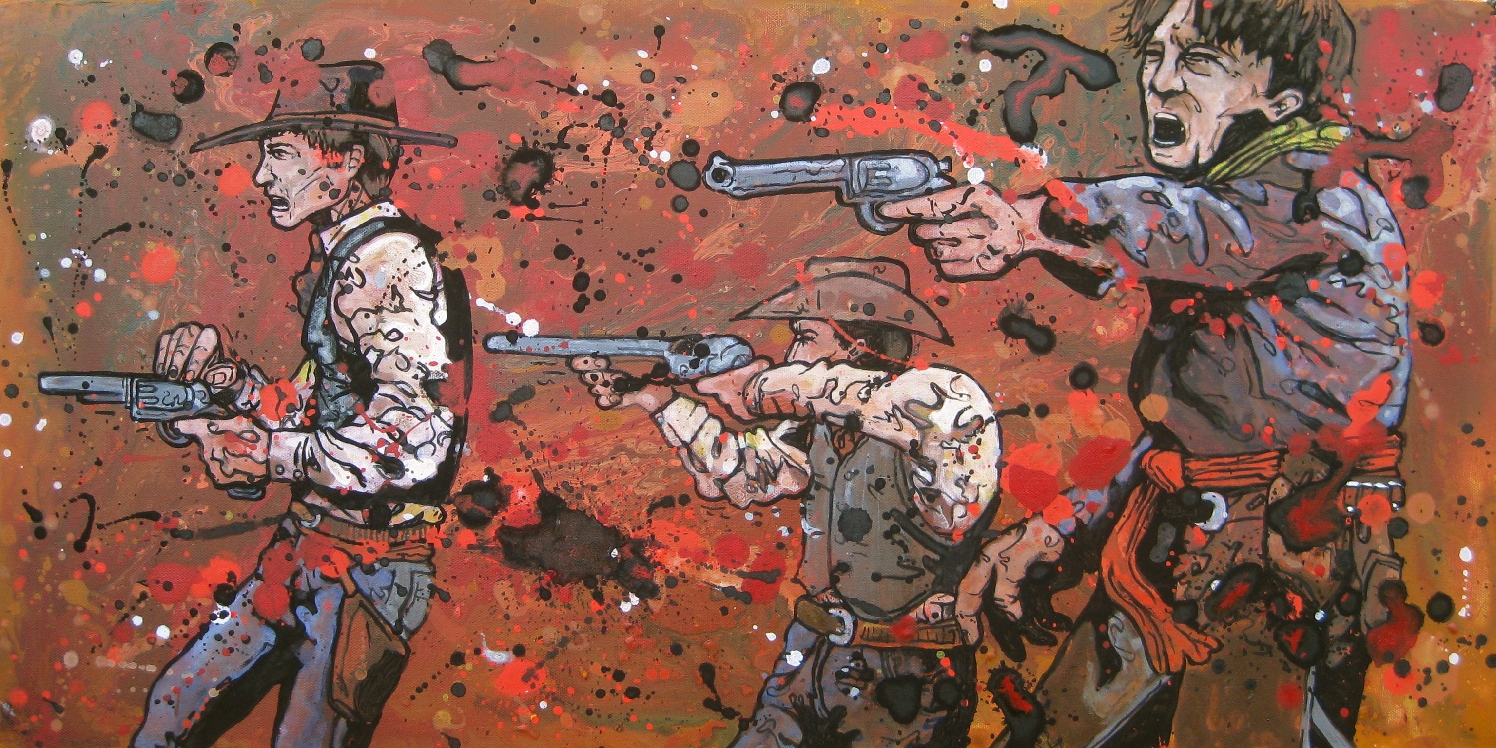 3069x1536 Western Battle Weapon Gun Artwork Cowboy Wallpaper At Dark Wallpapers