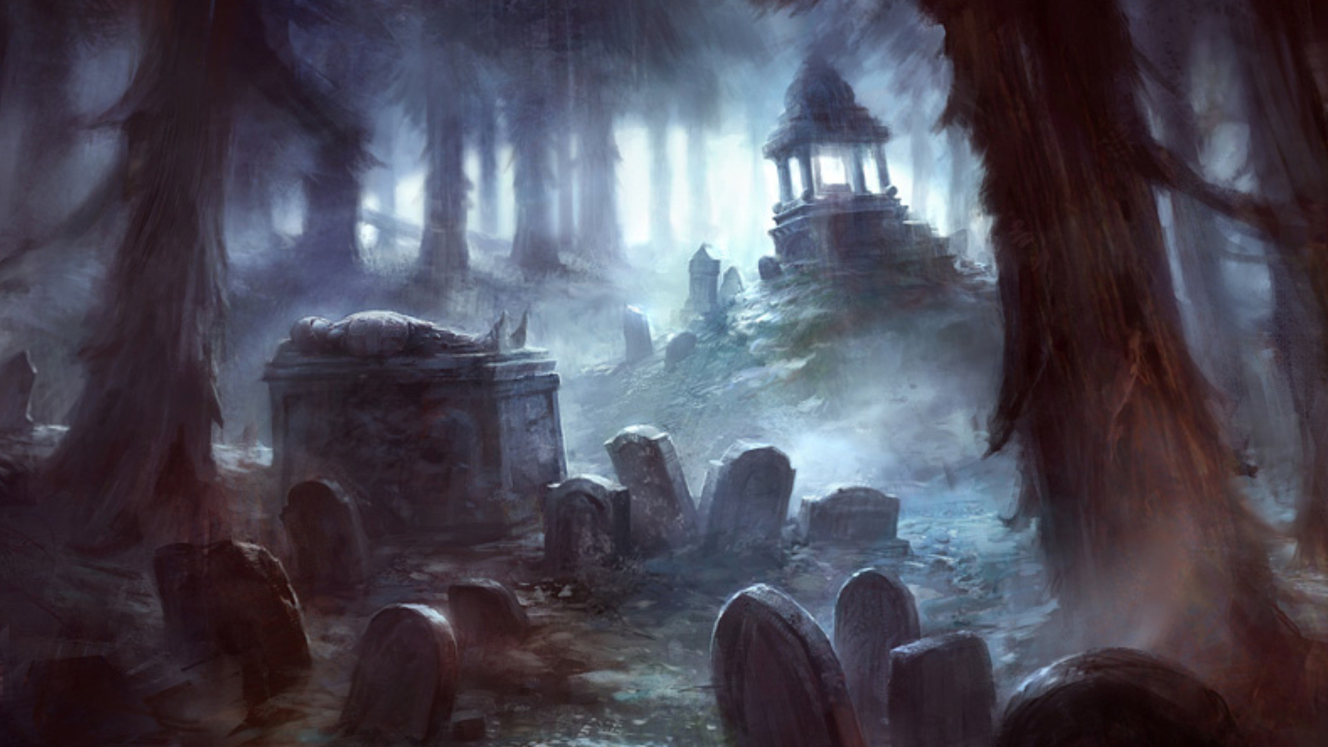 1920x1080 Themes: foggy graveyard, mystic graveyard, mysterious dark art, dark  digital art Â· Computer WallpaperWallpaper ...