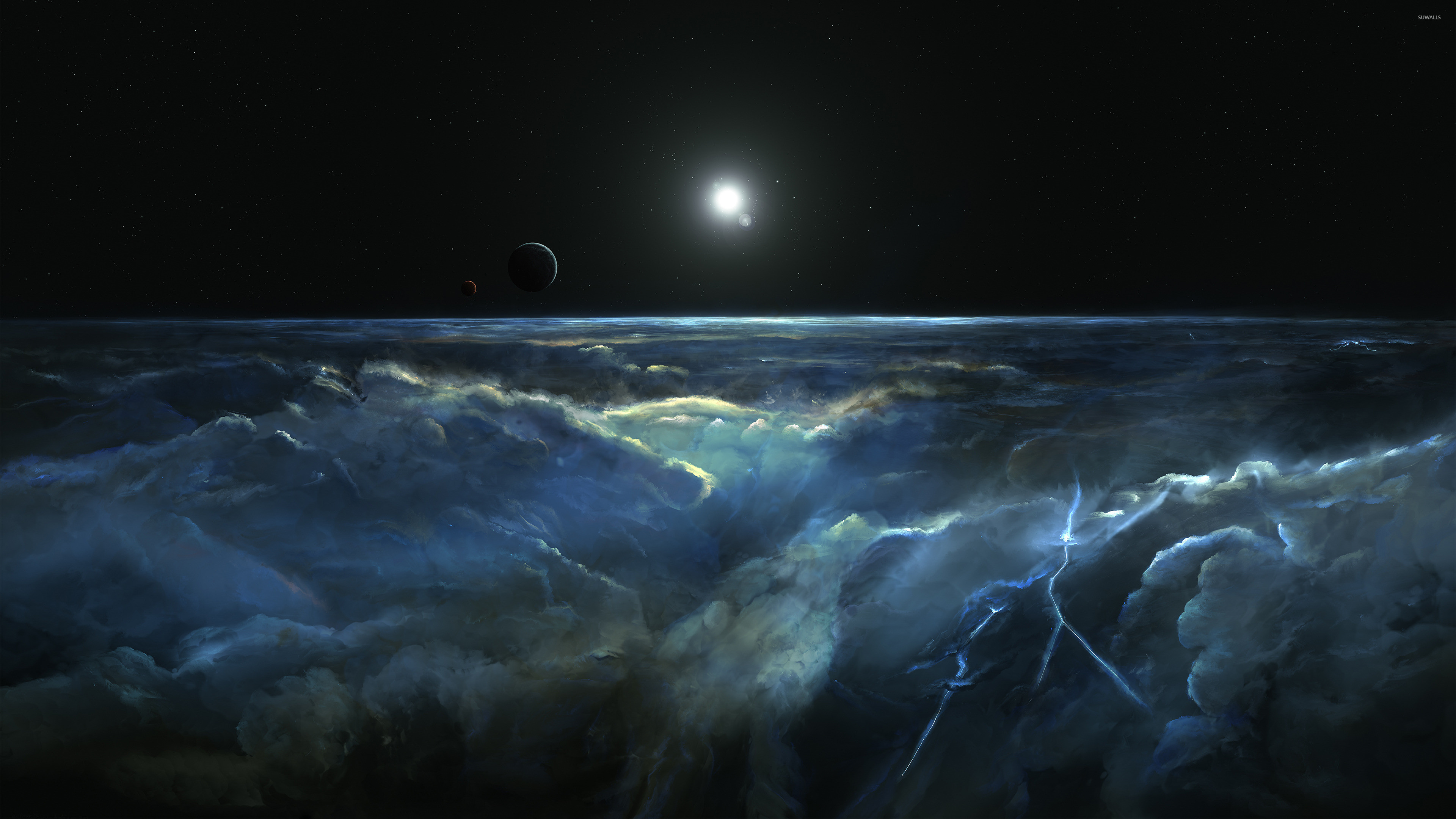 3840x2160 Planets by the storm clouds wallpaper