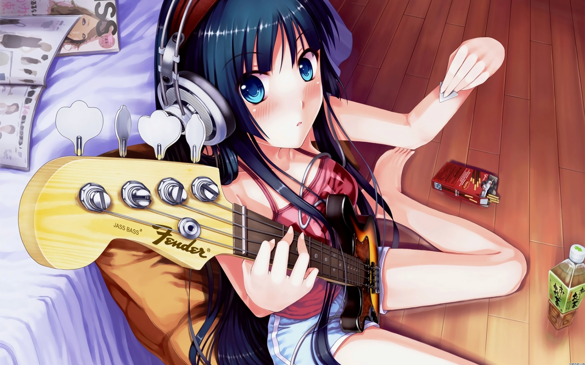 1920x1200 Headphones Girls Music Guitar Fender Mio Bass Guitar Moe Headphones Girl  Pocky Anime Girl Wallpaper