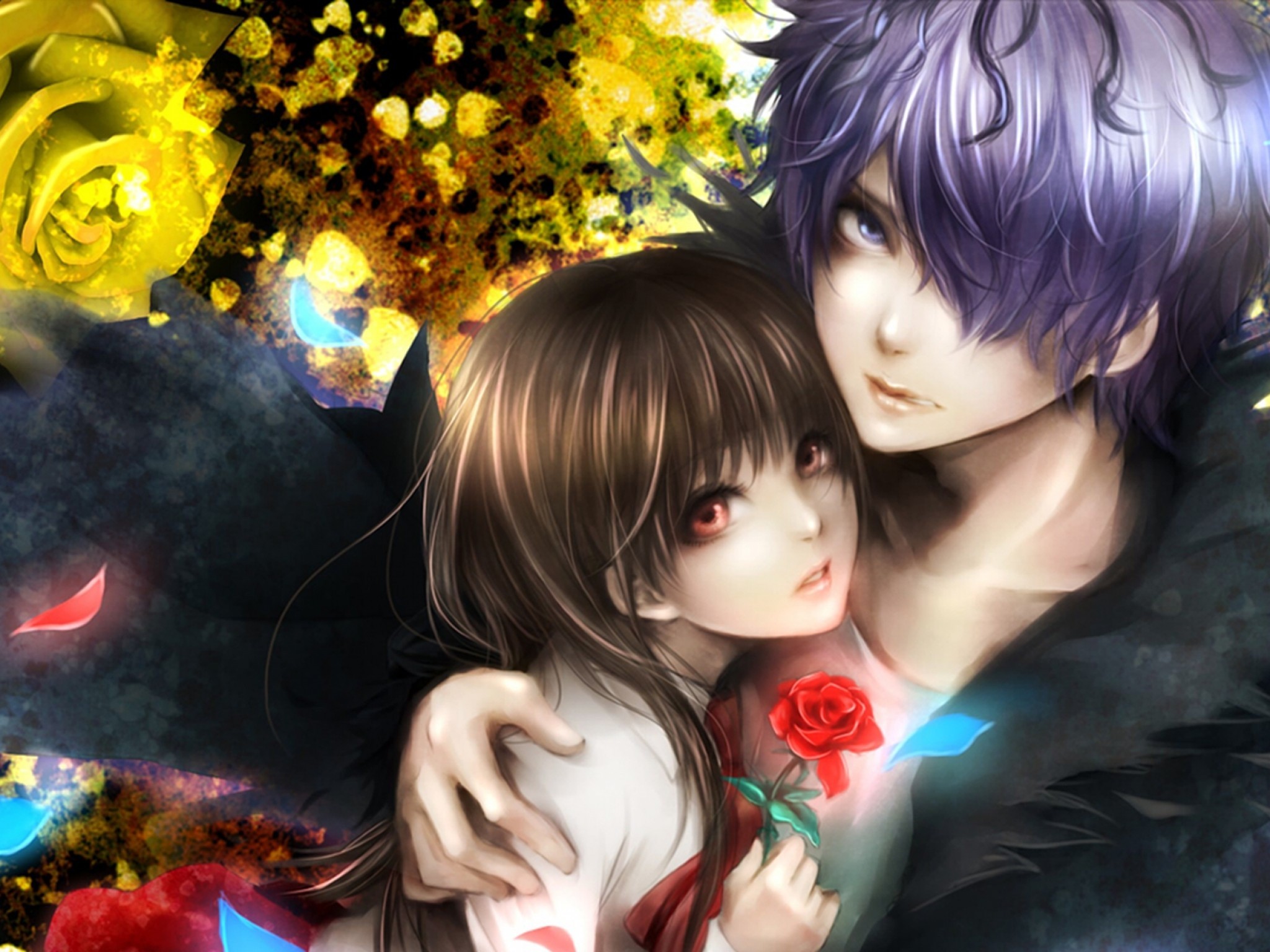 2048x1536 Anime Couple, Semi Realistic, Hug
