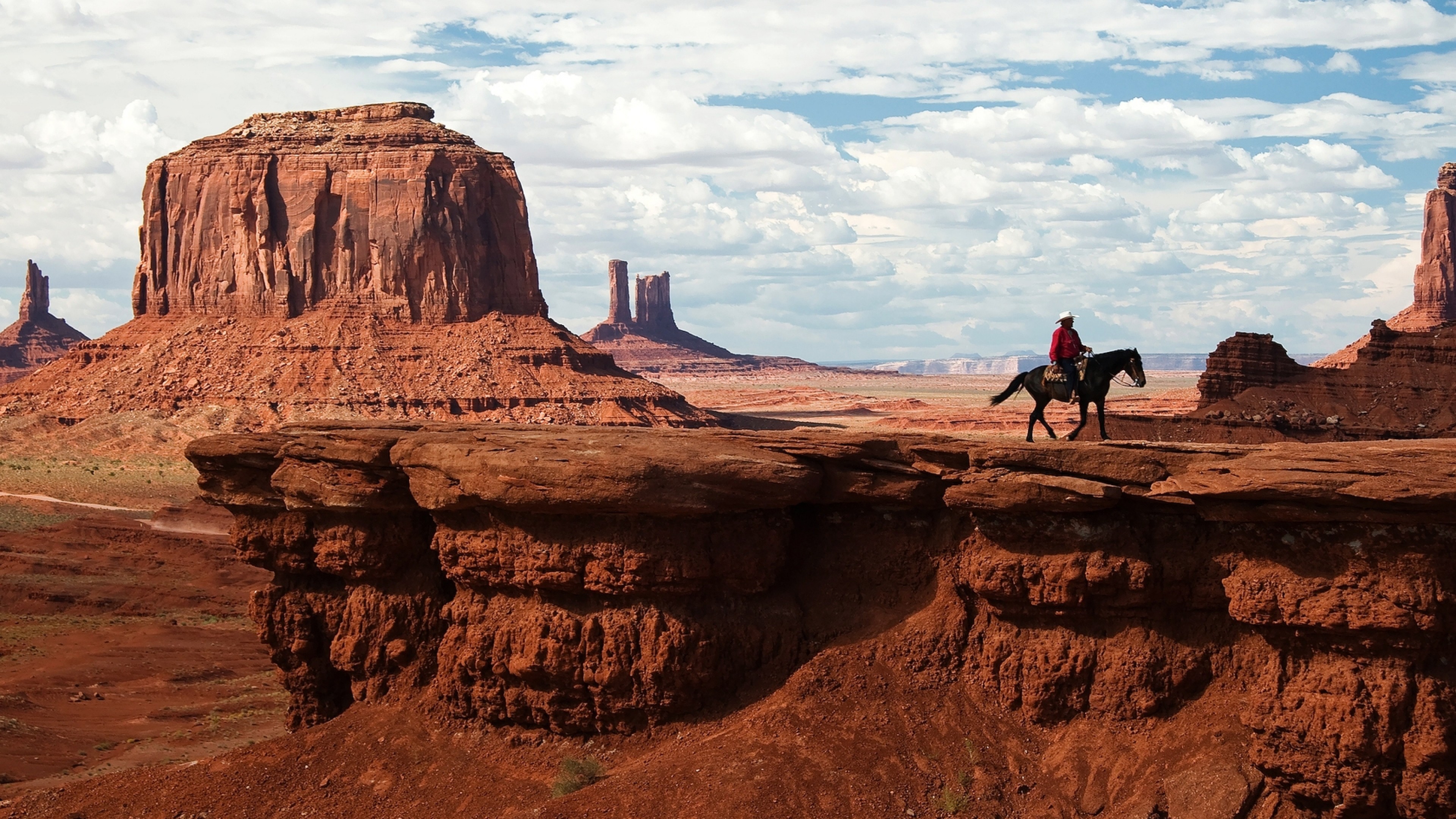 3840x2160  Wallpaper canyon, desert, horseback rider, wild west, cowboy