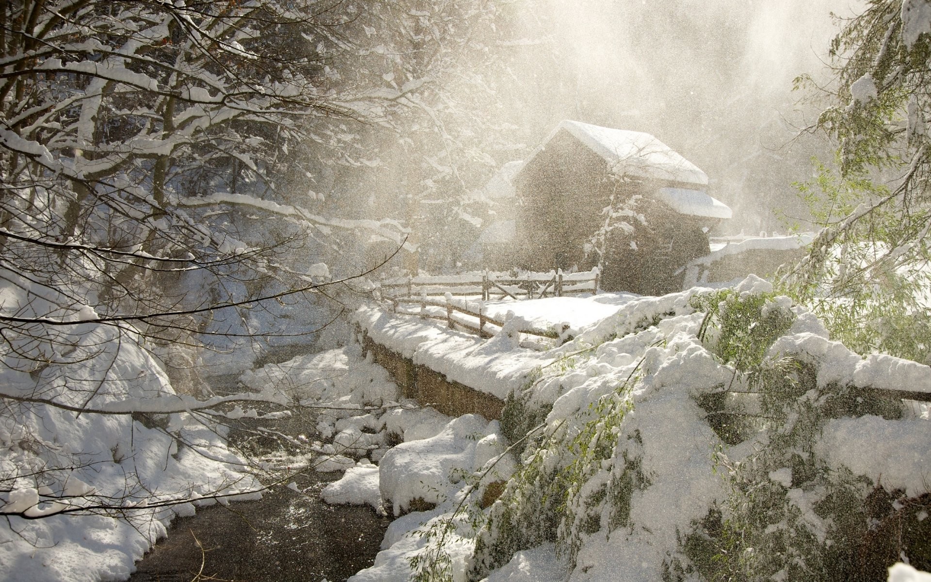 1920x1200 winter magic snow blizzard snowflakes house