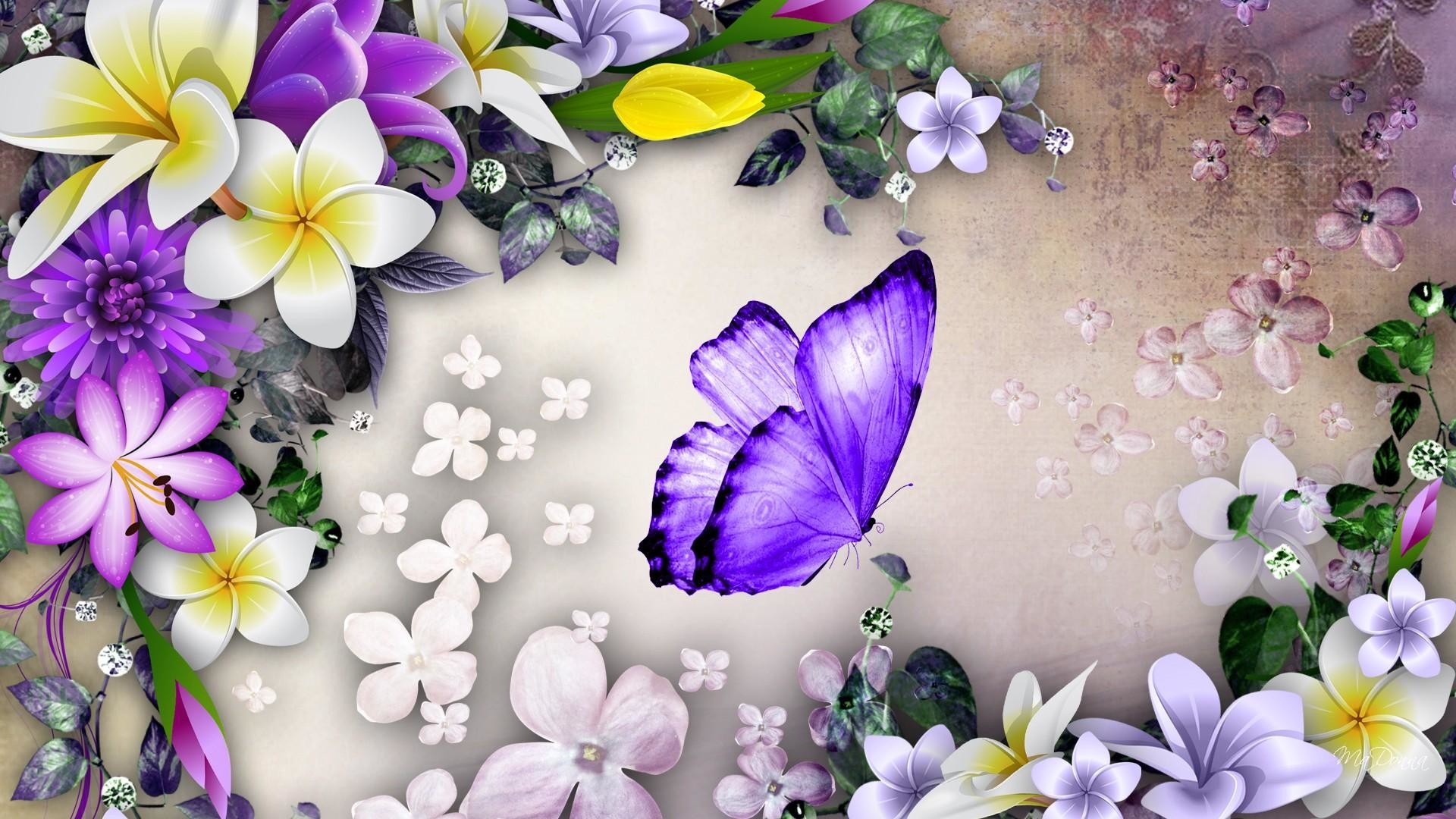 1920x1080 Artistic - Flower White Purple Butterfly Plumeria Artistic Wallpaper