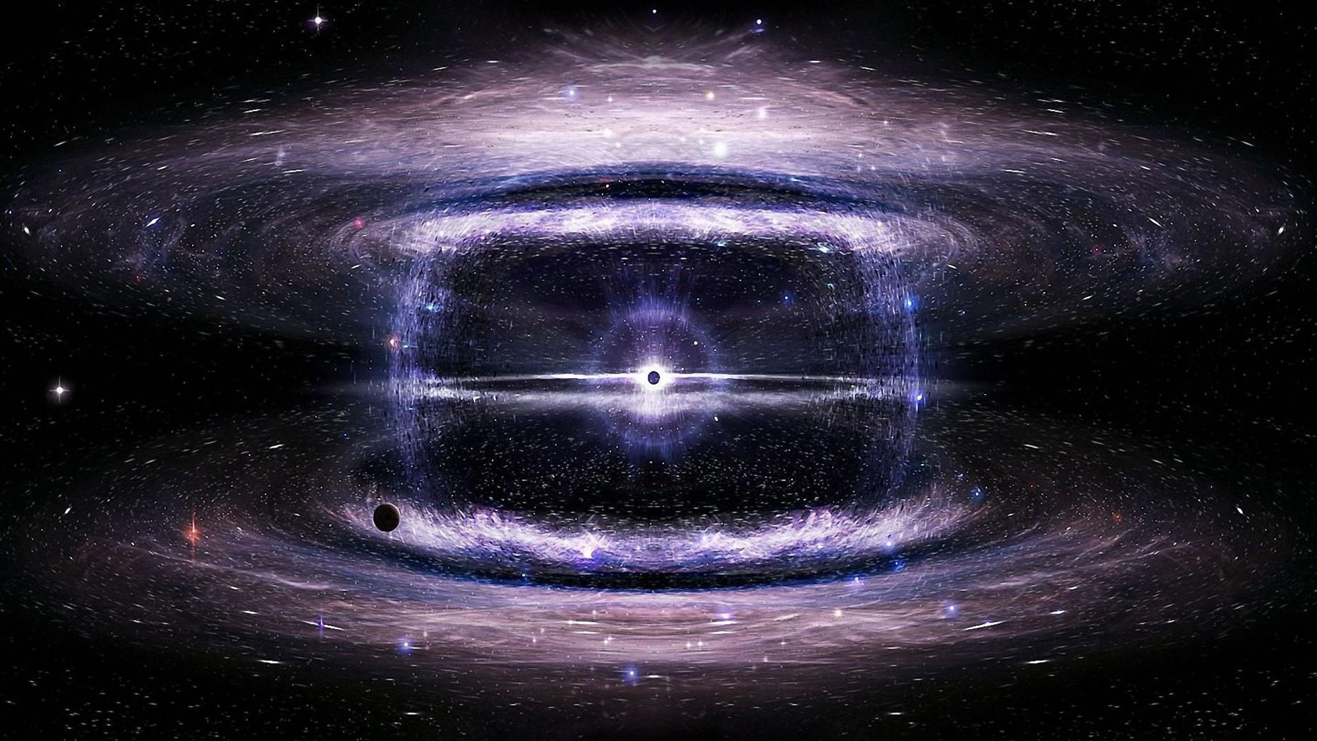 2560x1440 Preview wallpaper black hole, space, stars, circles, universe 