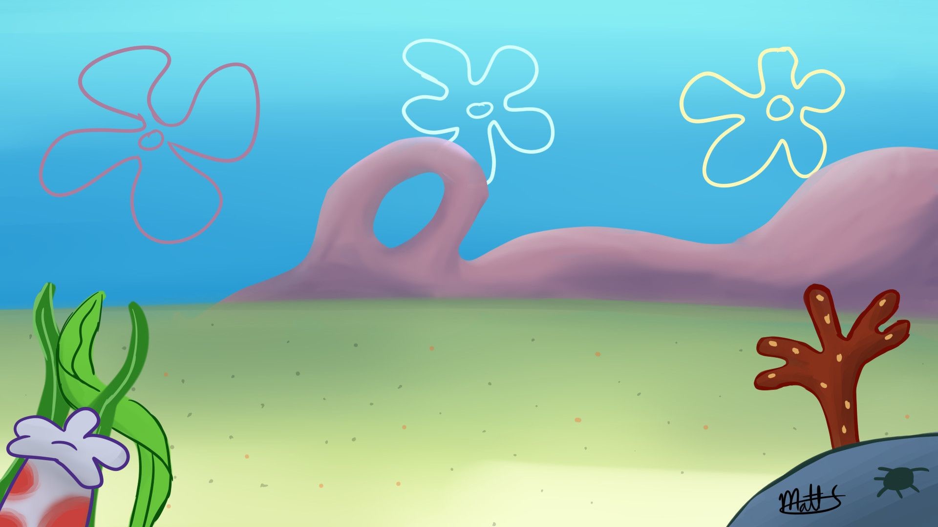 1920x1080 Spongebob Flower Sky Background Â·â 