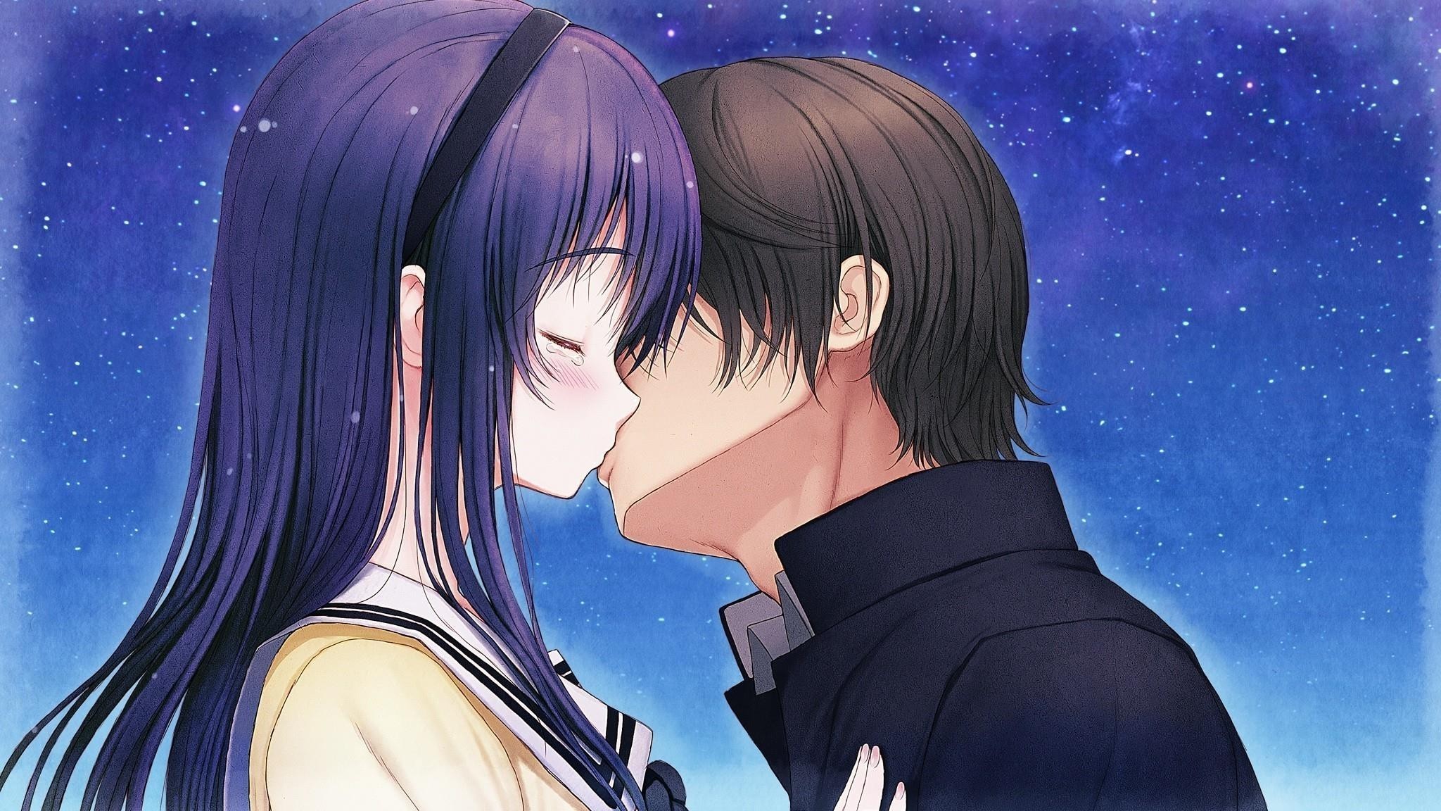 2048x1152 Anime Love Couple Lips Kiss Full HD Wallpapers