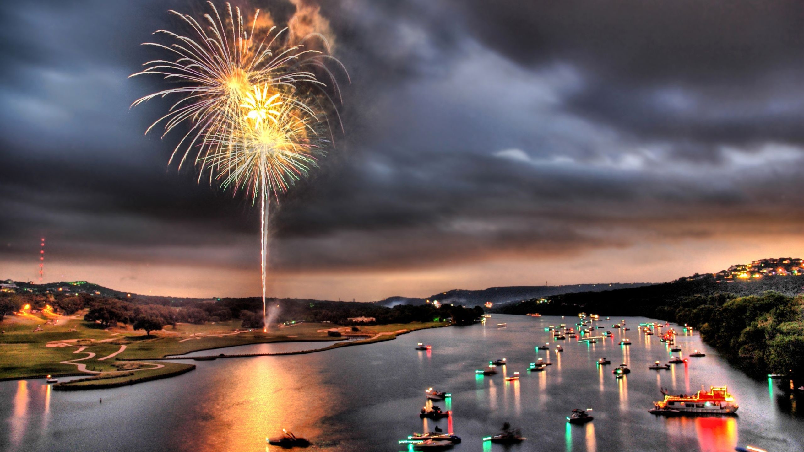 2560x1440 ... 4 fireworks over lake Austin, Texas HD Wallpaper  July ...