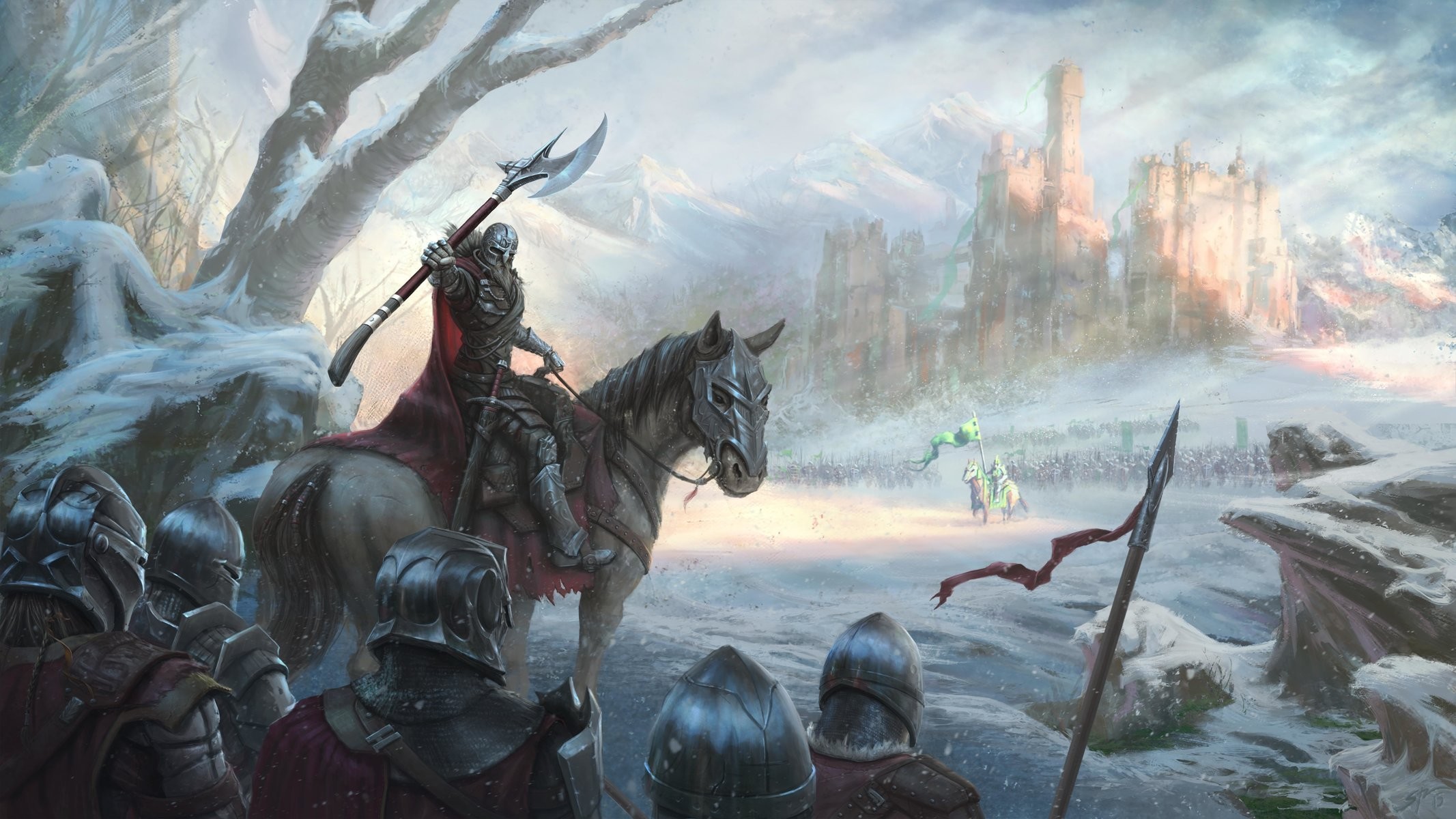 2133x1200 castle king winter snow knight horse the army battle cool