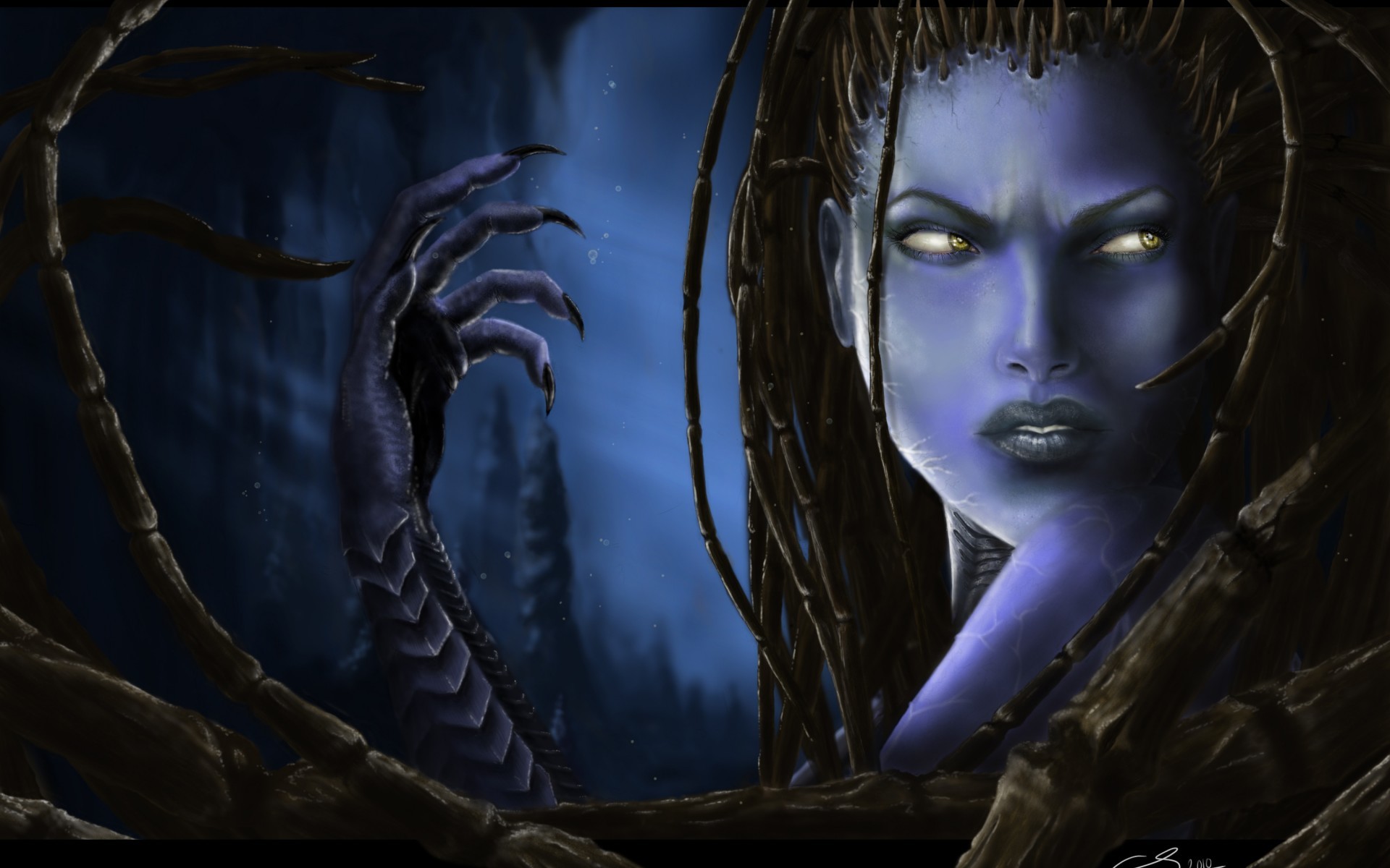 1920x1200 Kerrigan StarCraft 2 dark fantasy women female face eyes witch sci-fi  cyborg wallpaper