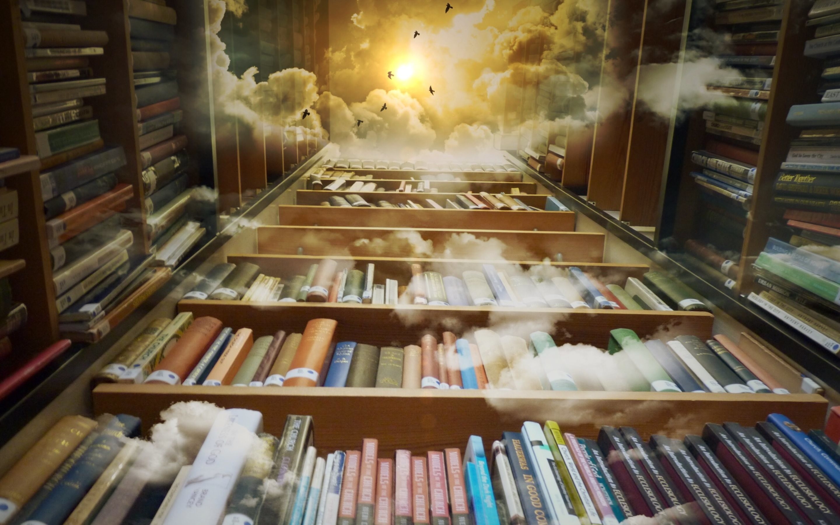 2880x1800 Menschengemacht - Bibliothek Fantasy Buch Wolke Mystical Magical Wallpaper
