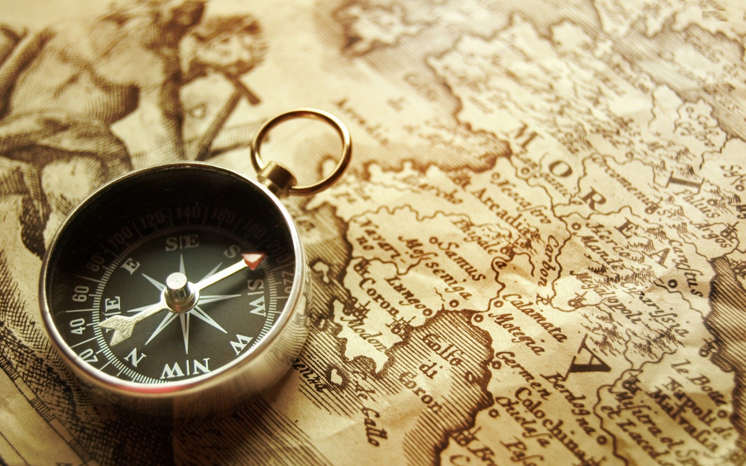 2560x1600 #compass, #old paper, #map wallpaper