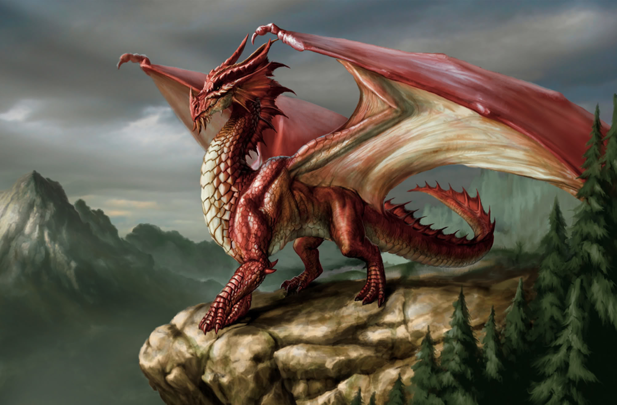 2005x1317 Majestic Red Dragon Wallpaper