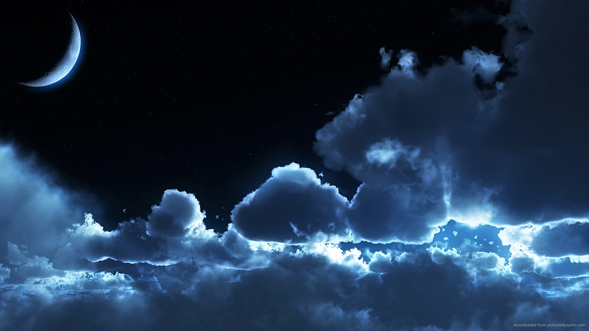 1920x1080 1280x1024 Night Blue Clouds and Moon wallpaper