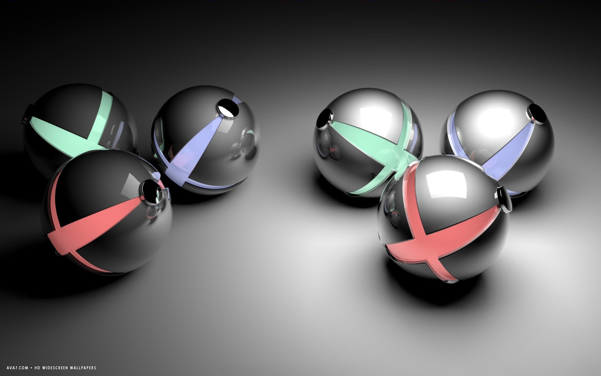 1920x1200 3d abstract red green plus blue reflective balls