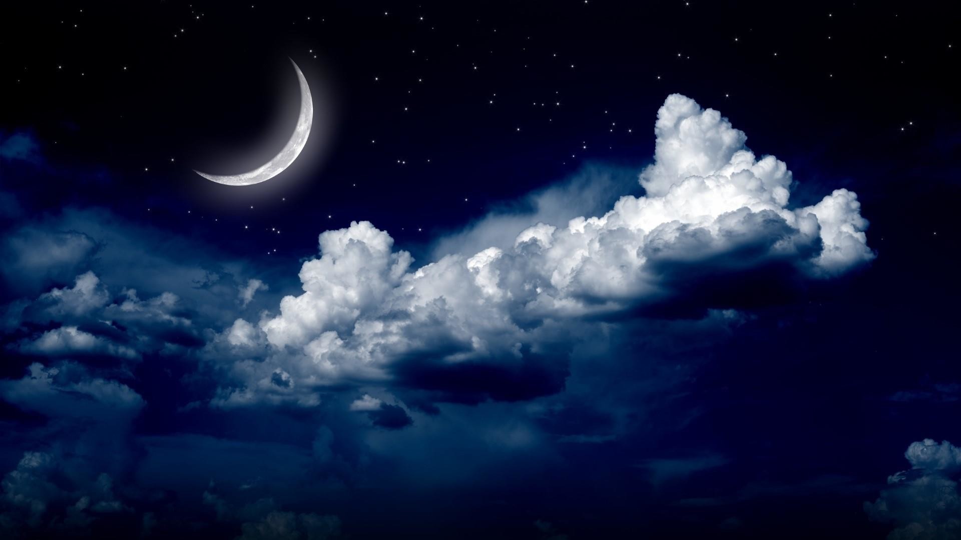 1920x1080 Starry night sky with the moon wallpaper