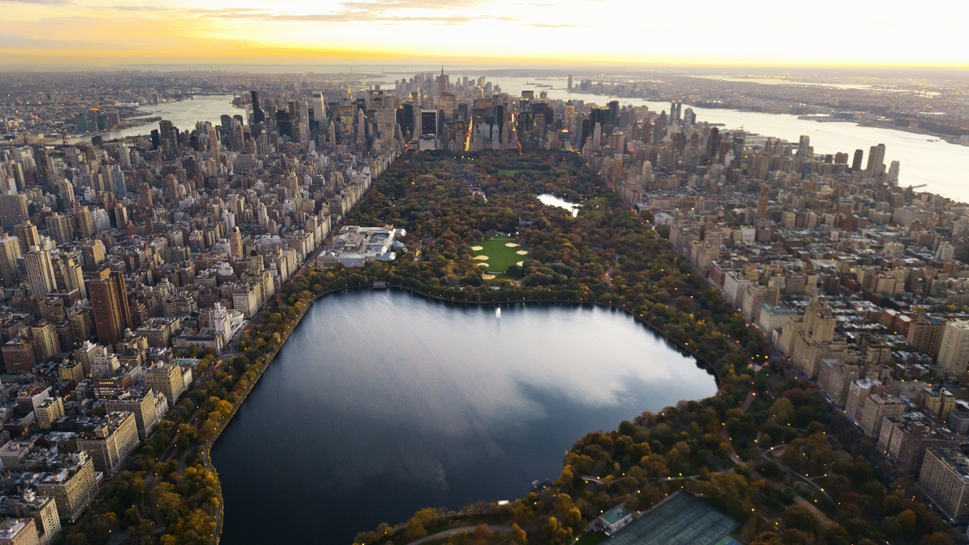 1920x1080 Preview wallpaper central park, panorama, night, new york, lake,  skyscrapers,