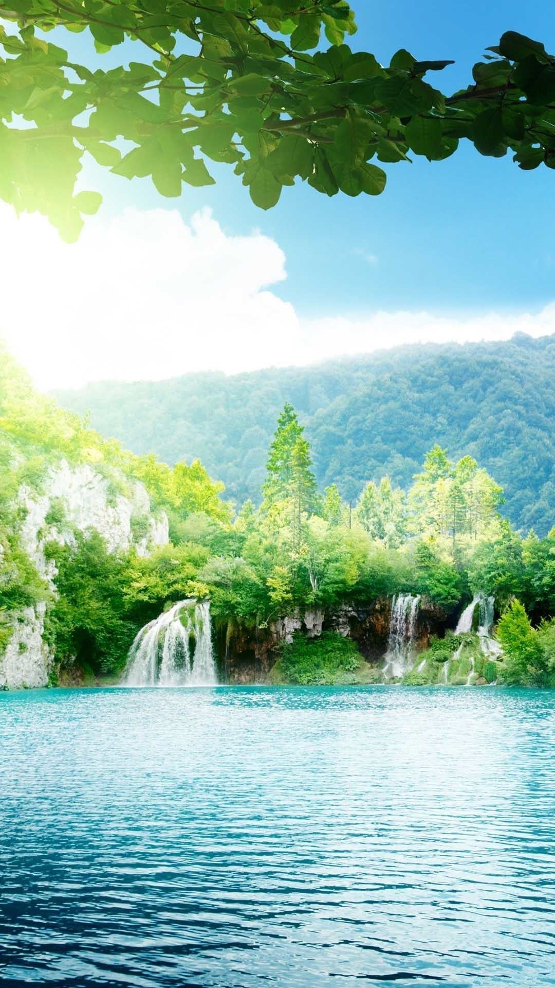 1080x1920 Nature iPhone 6 Plus Wallpapers - Enchanting Lake Waterfalls Blue Sky iPhone  6 Plus HD Wallpaper