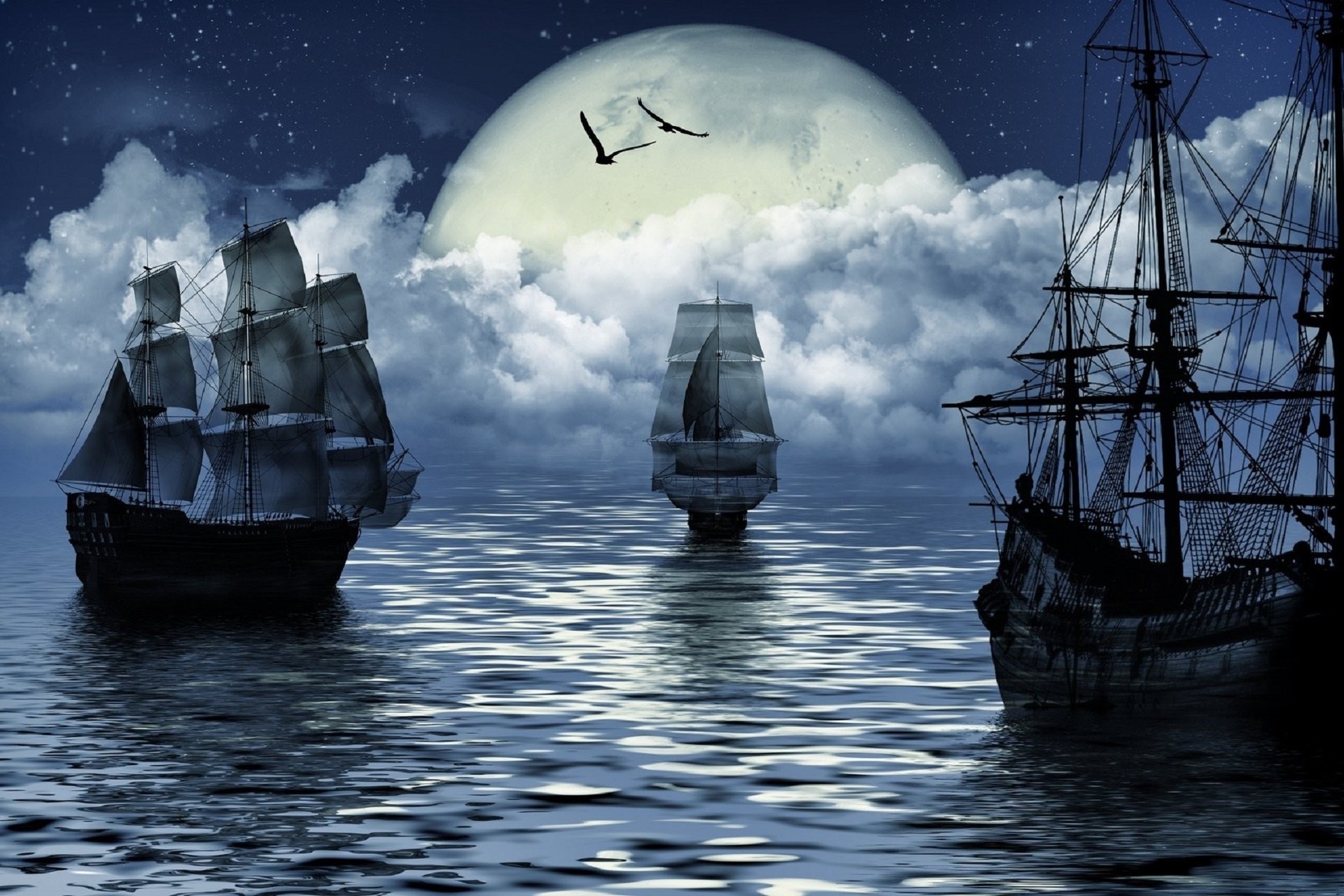 1920x1280 fantasy moon sailing sea ship fantasy moon sailing sea ship